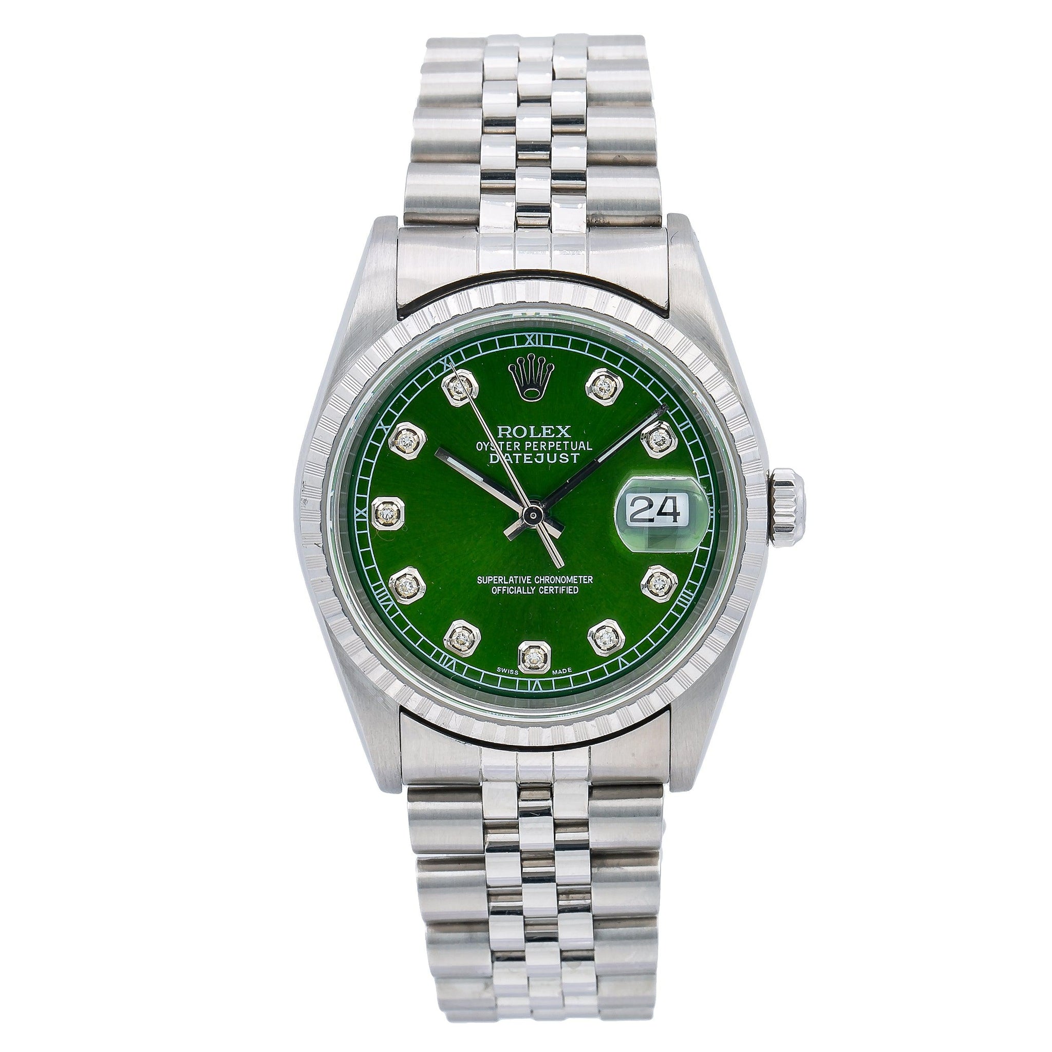 Rolex Datejust 16220 36MM Green Diamond Dial With Stainless Steel Jubi