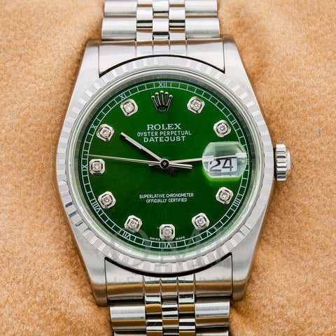Rolex Datejust 16220 36MM Green Diamond Dial With Stainless Steel Jubilee Bracelet
