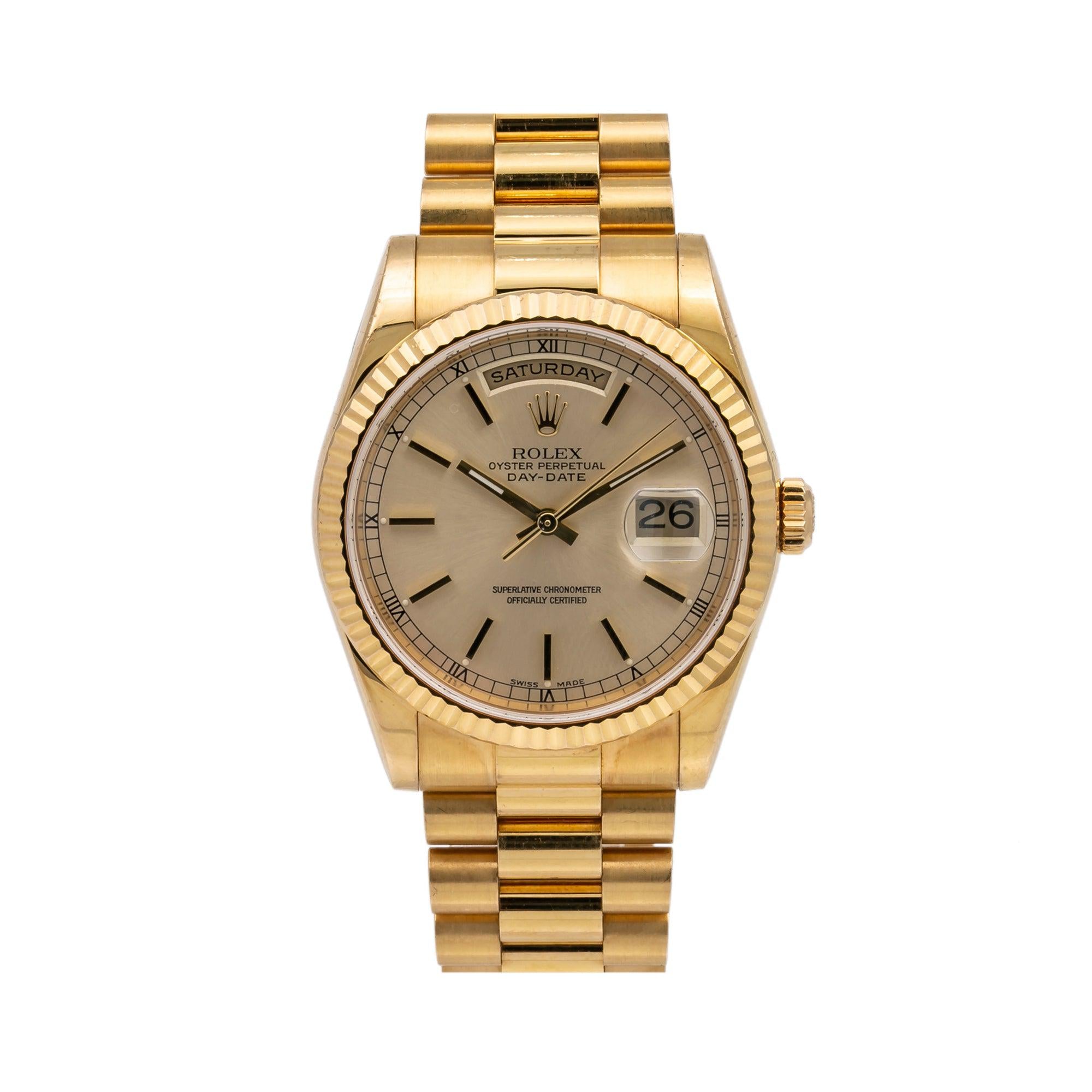 Rolex Day-Date 36MM 118238 Champagne Dial Yellow Gold Fluted Bezel 18K Yellow Gold President Bracelet