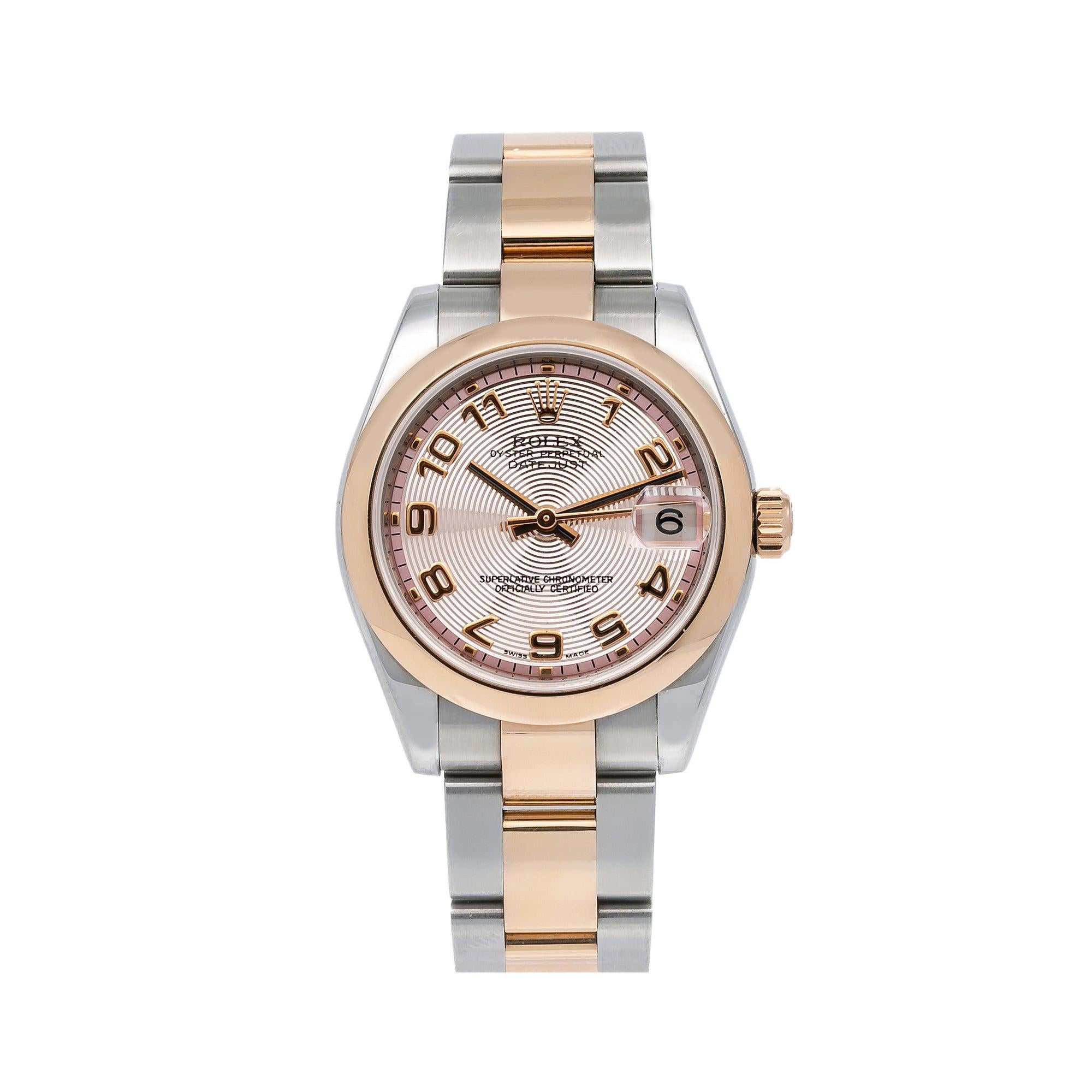 Rolex Datejust 31MM 178241 Pink Concentric Arabic Dial Rose Gold Smooth Bezel Two Tone Oyster Bracelet