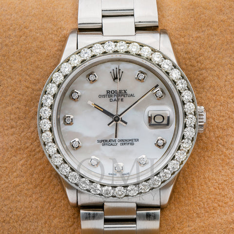 Rolex Oyster Perpetual Date 1500 34MM Silver Diamond Dial With 1.15 CT Diamonds