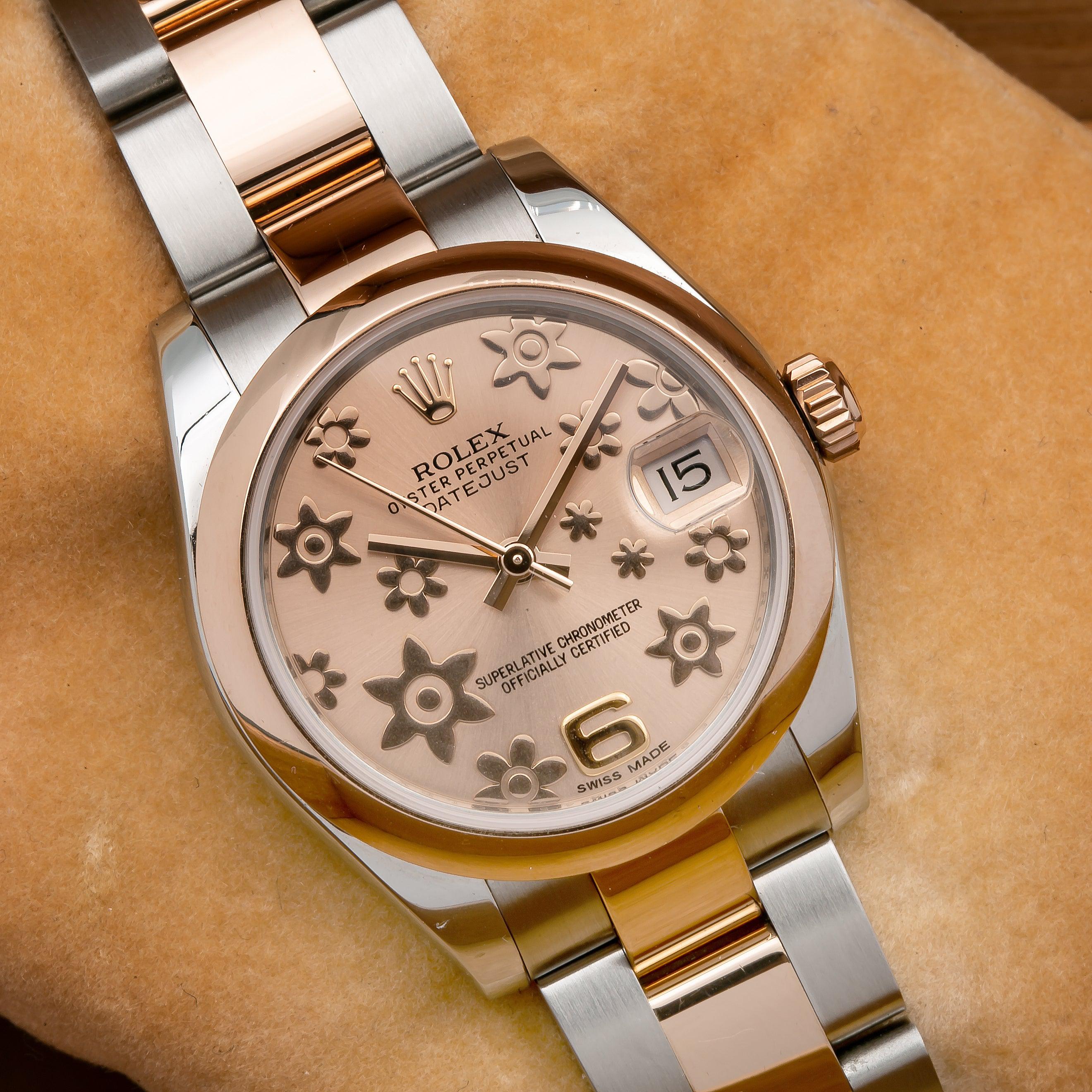 Rolex Datejust 31MM 178241 Pink Floral Dial Smooth Bezel Two Tone Rose Gold Oyster Bracelet