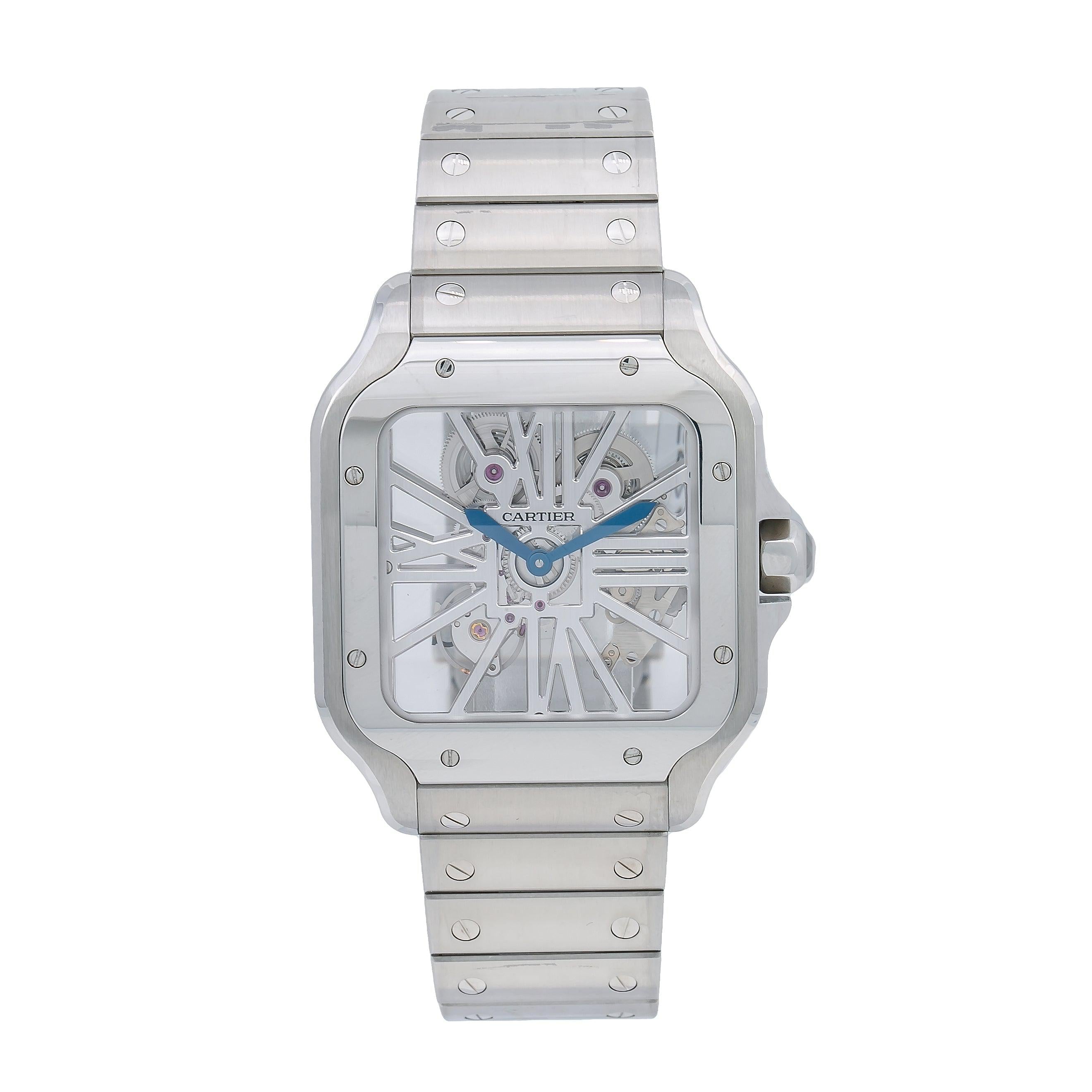 Cartier Santos 39.8MM WHSA0015 Skeleton Roman Dial Stainless Steel Bracelet