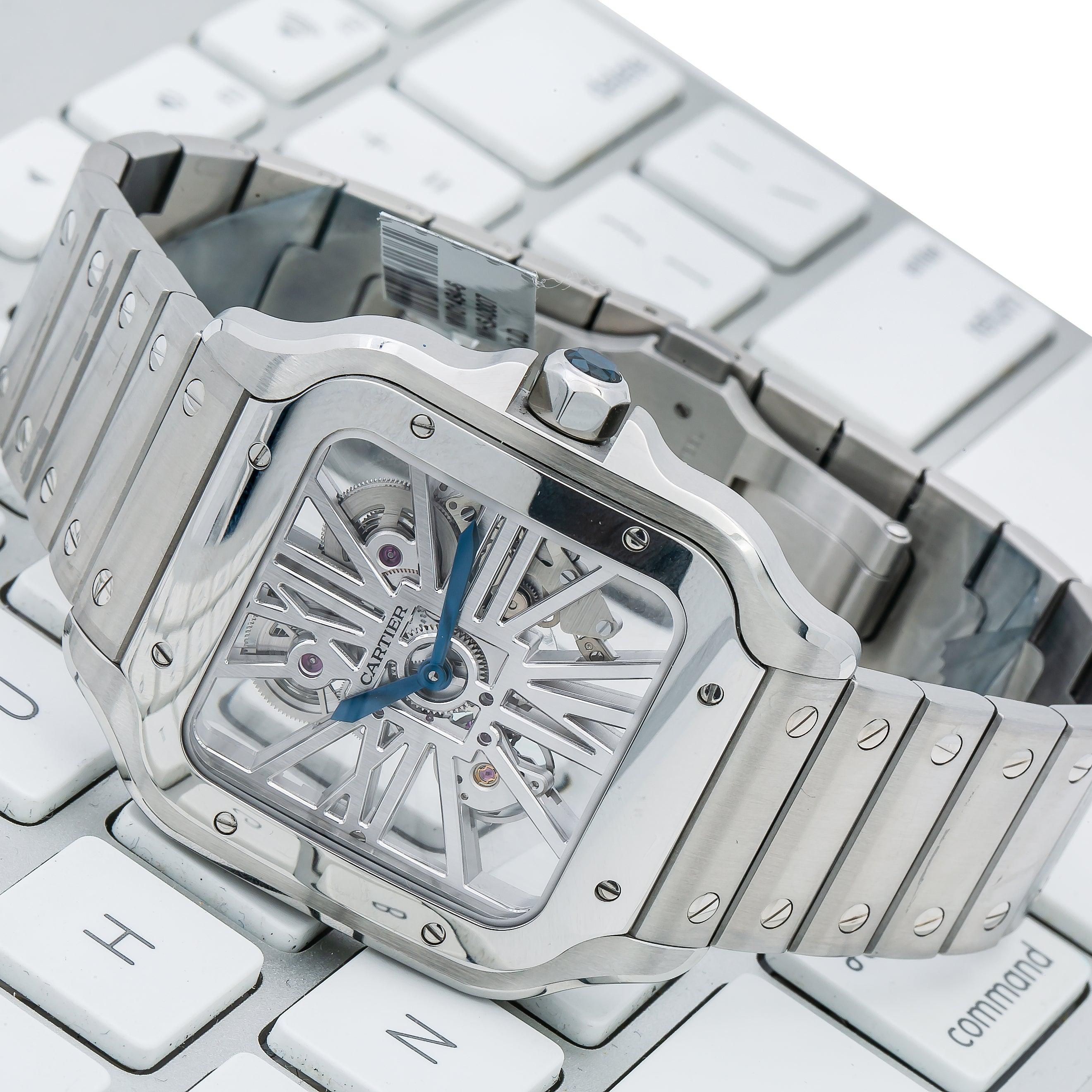 Cartier Santos 39.8MM WHSA0015 Skeleton Roman Dial Stainless Steel Bracelet