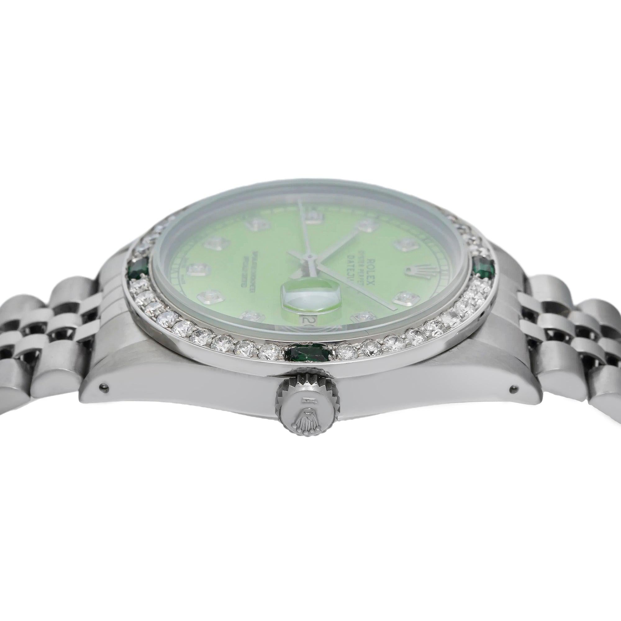 Rolex Datejust 36MM 16030 Green Diamond Dial Diamond Bezel Stainless Steel Jubilee Bracelet