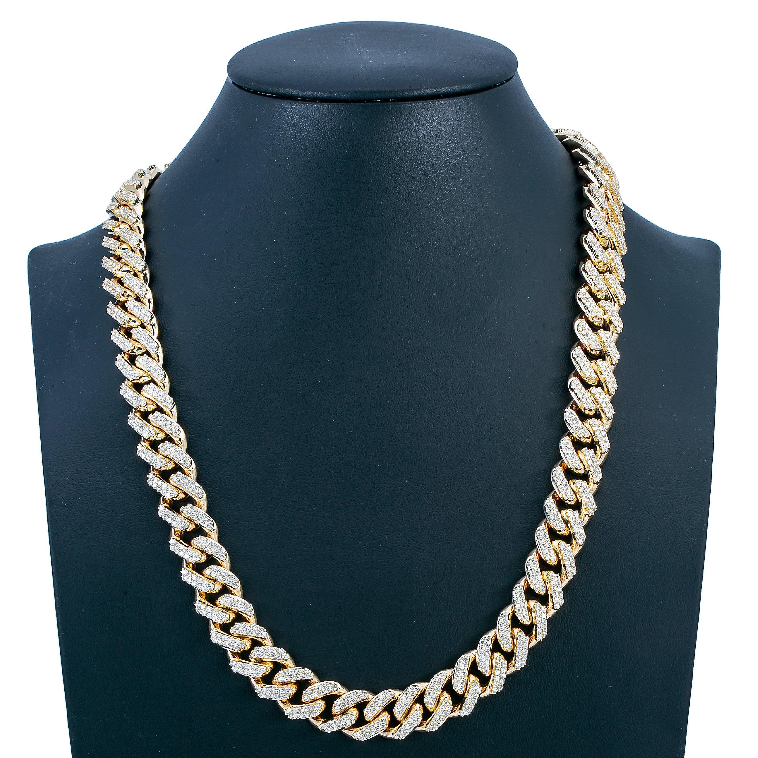 14K Yellow Gold 22"/12mm Diamond Cuban Chain Iced Out With 19.21CT Diamonds