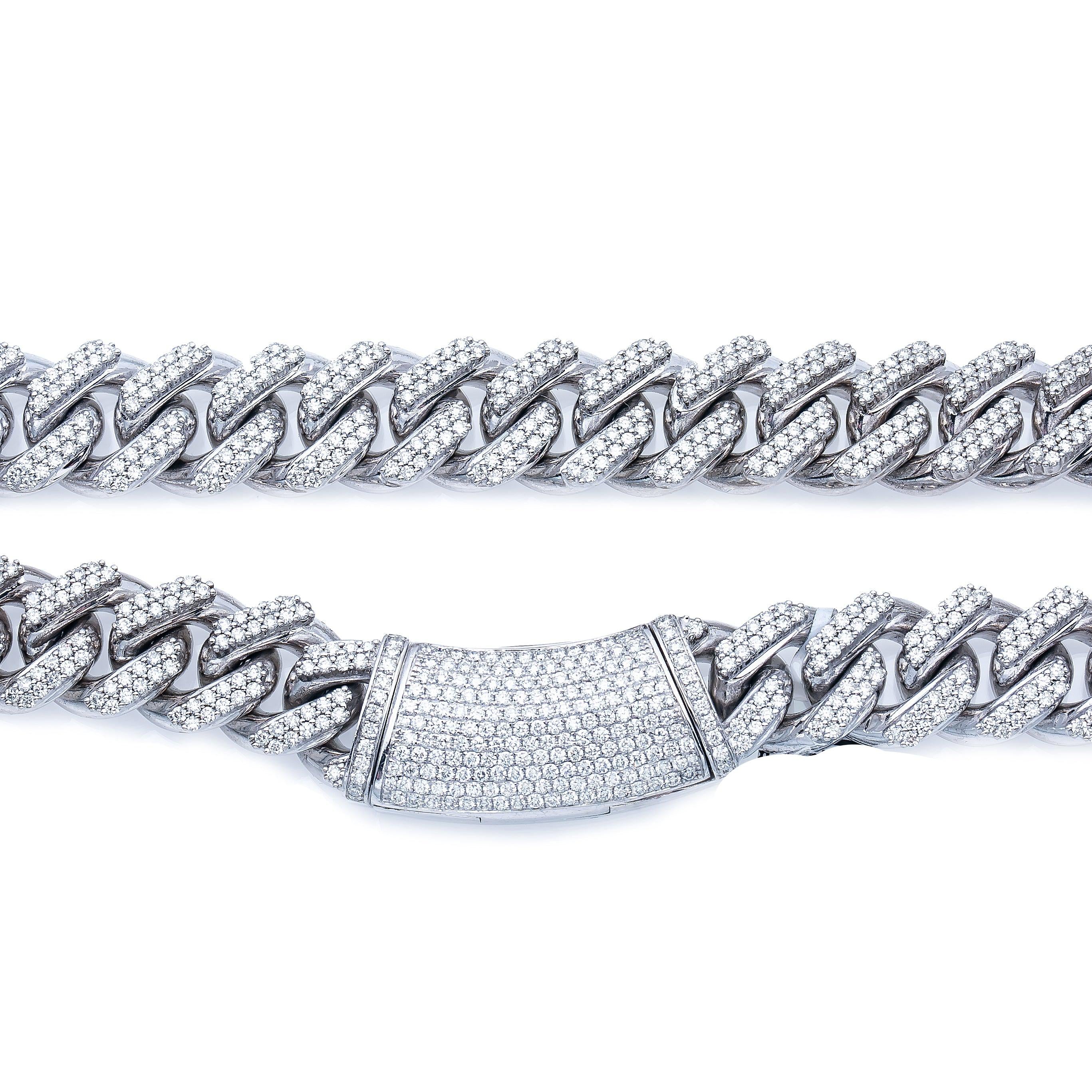 14k White Gold Diamond 22"/15MM Cuban Chain Iced Out with 22.87CT Diamonds