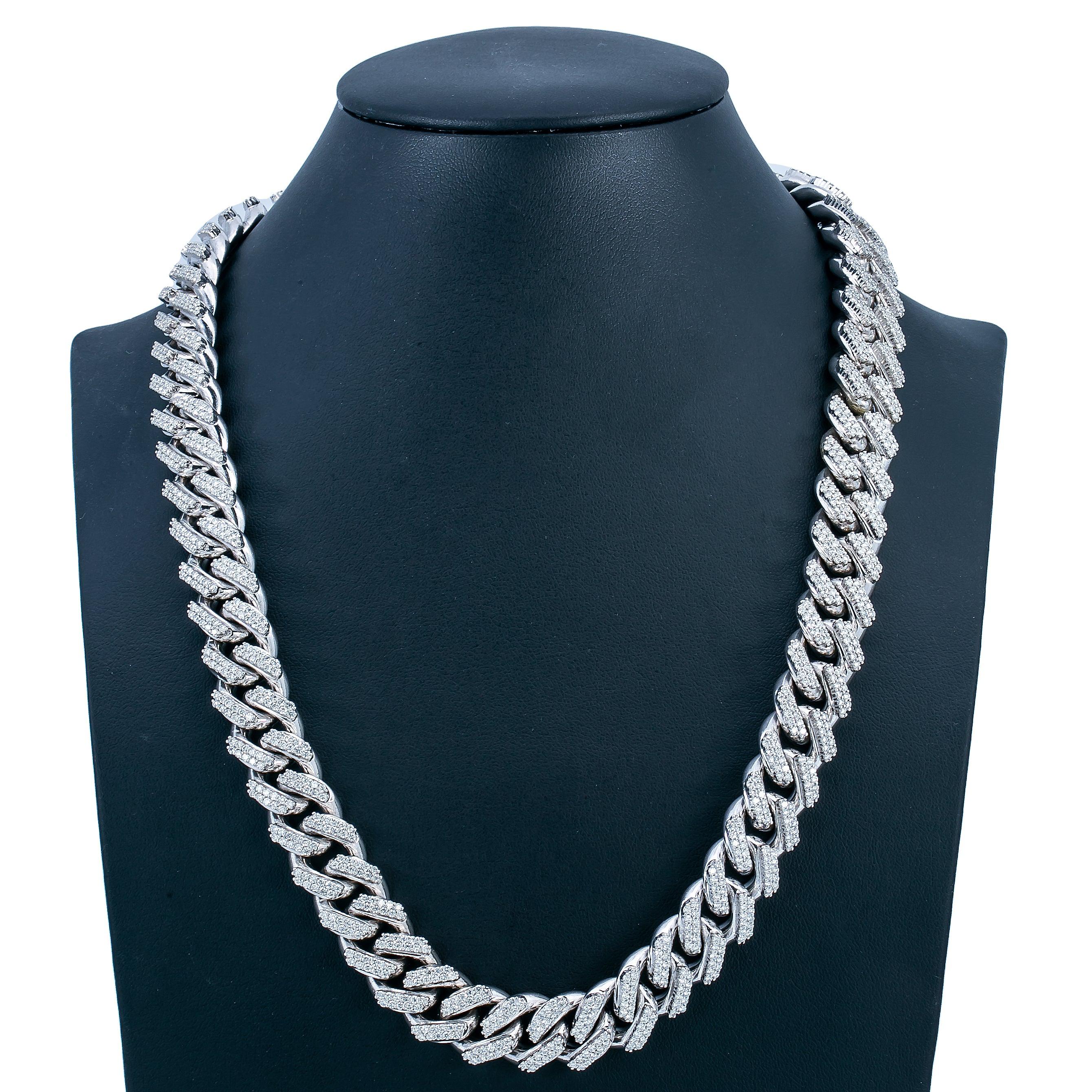 14k White Gold Diamond 22"/15MM Cuban Chain Iced Out with 22.87CT Diamonds