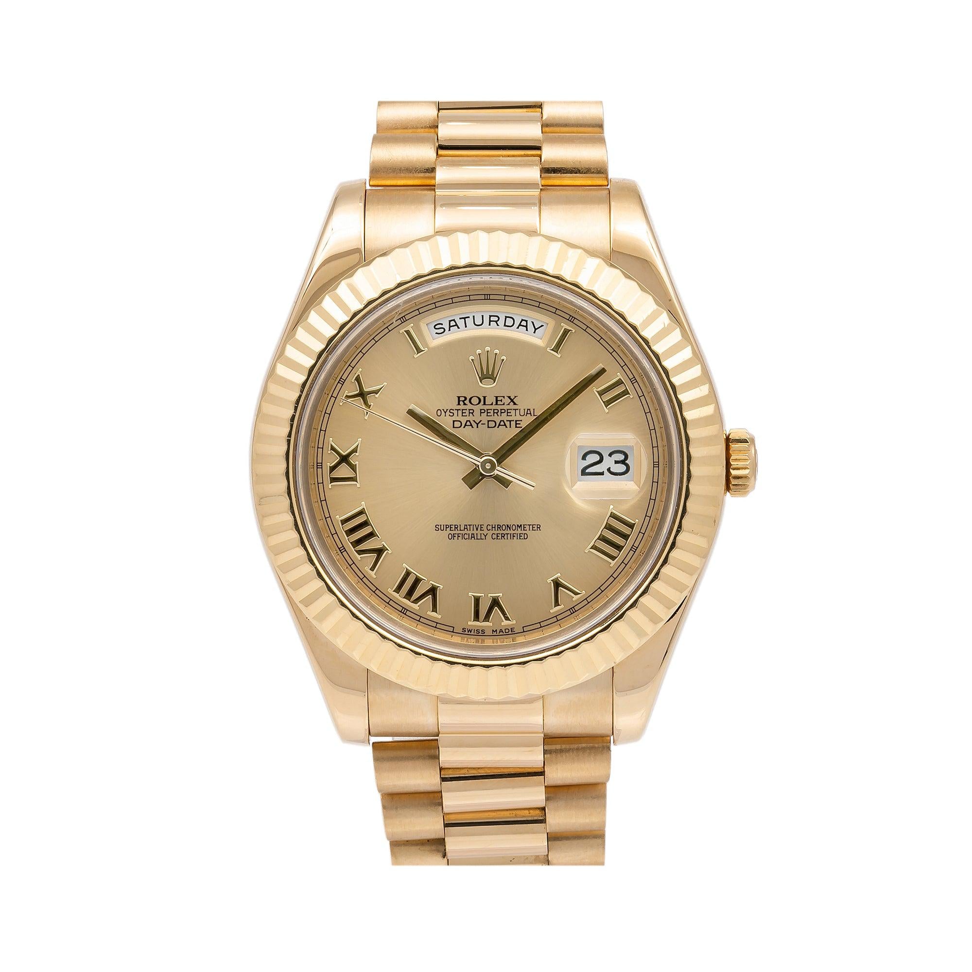 Rolex Day-Date II 41MM 218238 Champagne Roman Dial Yellow Gold Fluted Bezel 18K Yellow Gold President Bracelet