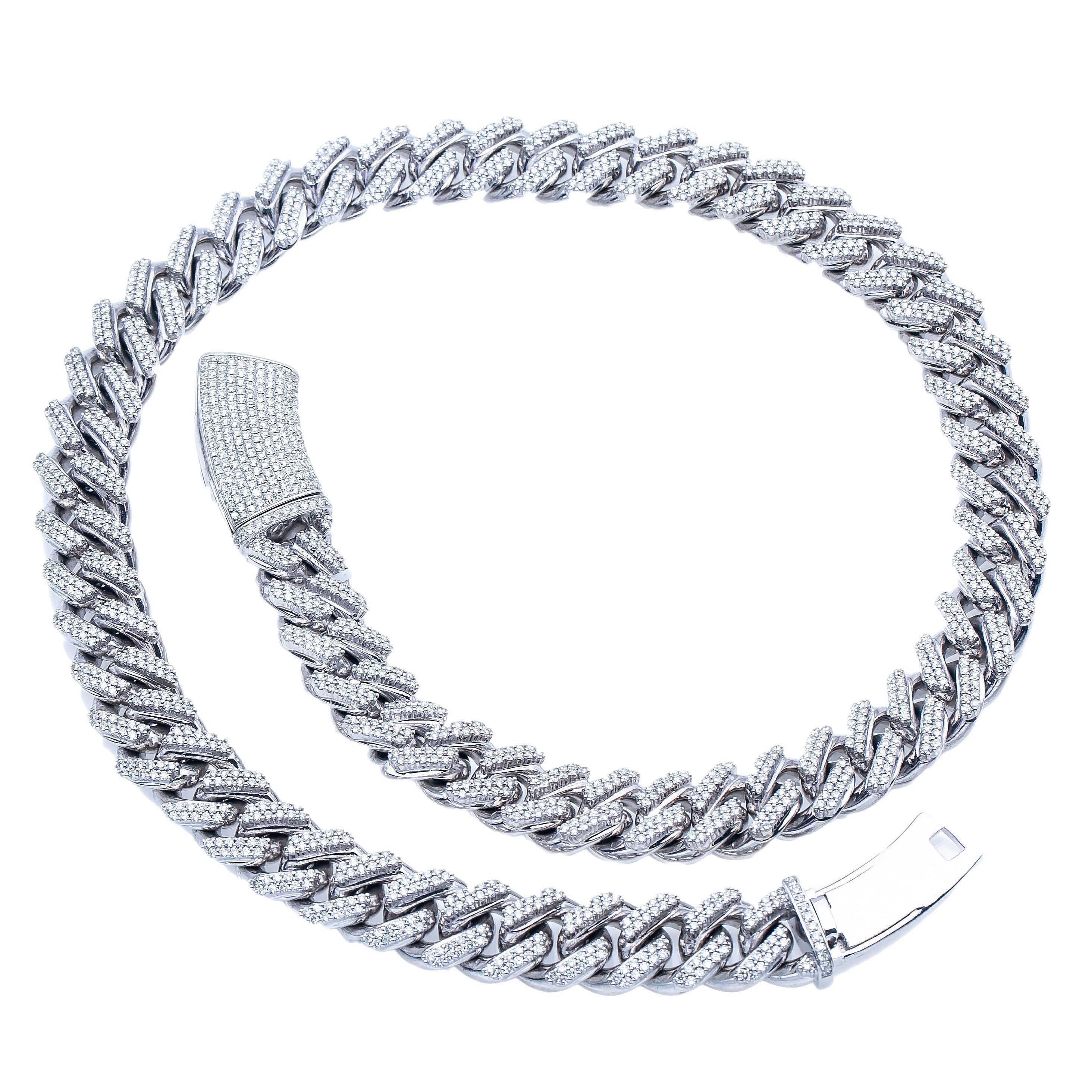 14k White Gold Diamond 22"/15MM Cuban Chain Iced Out with 22.87CT Diamonds