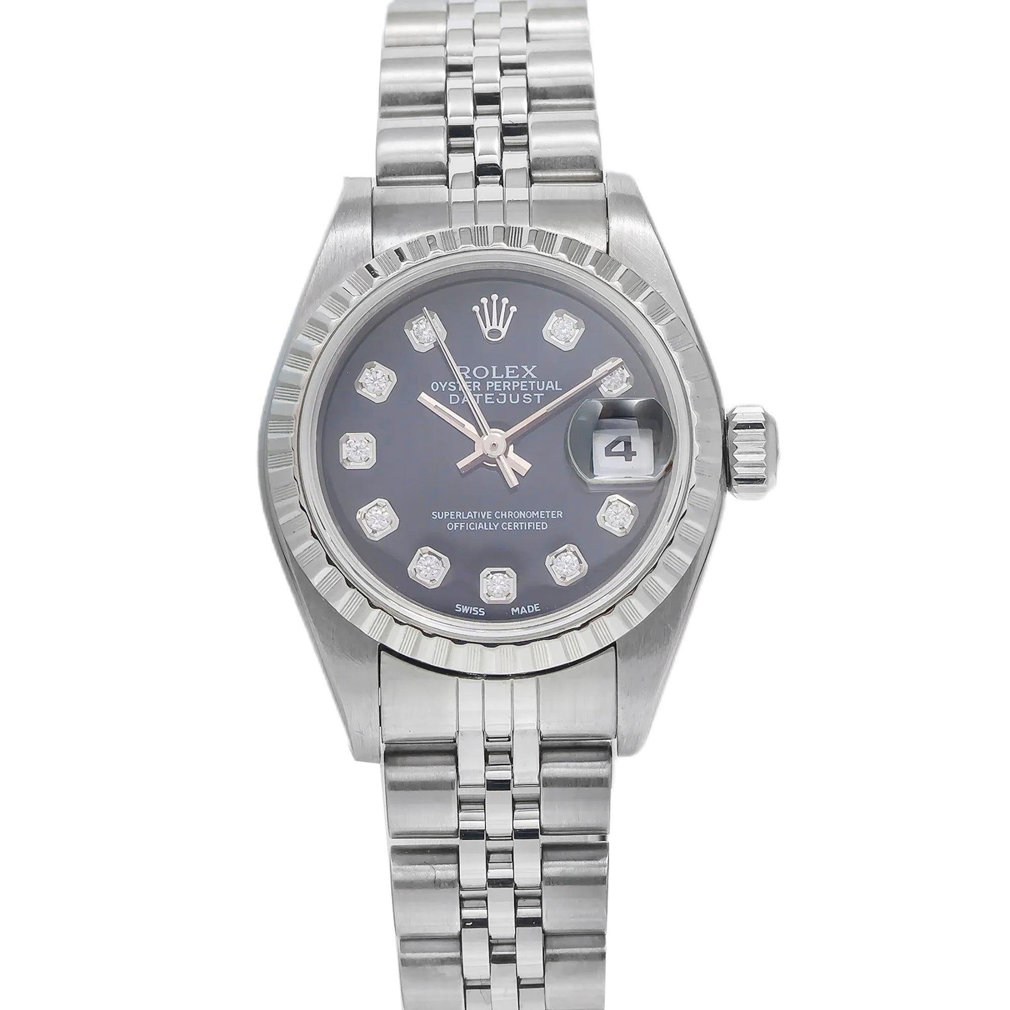 Rolex Datejust 26MM 79174 Black Diamond Dial Engine Turned Bezel Stainless Steel Jubilee Bracelet