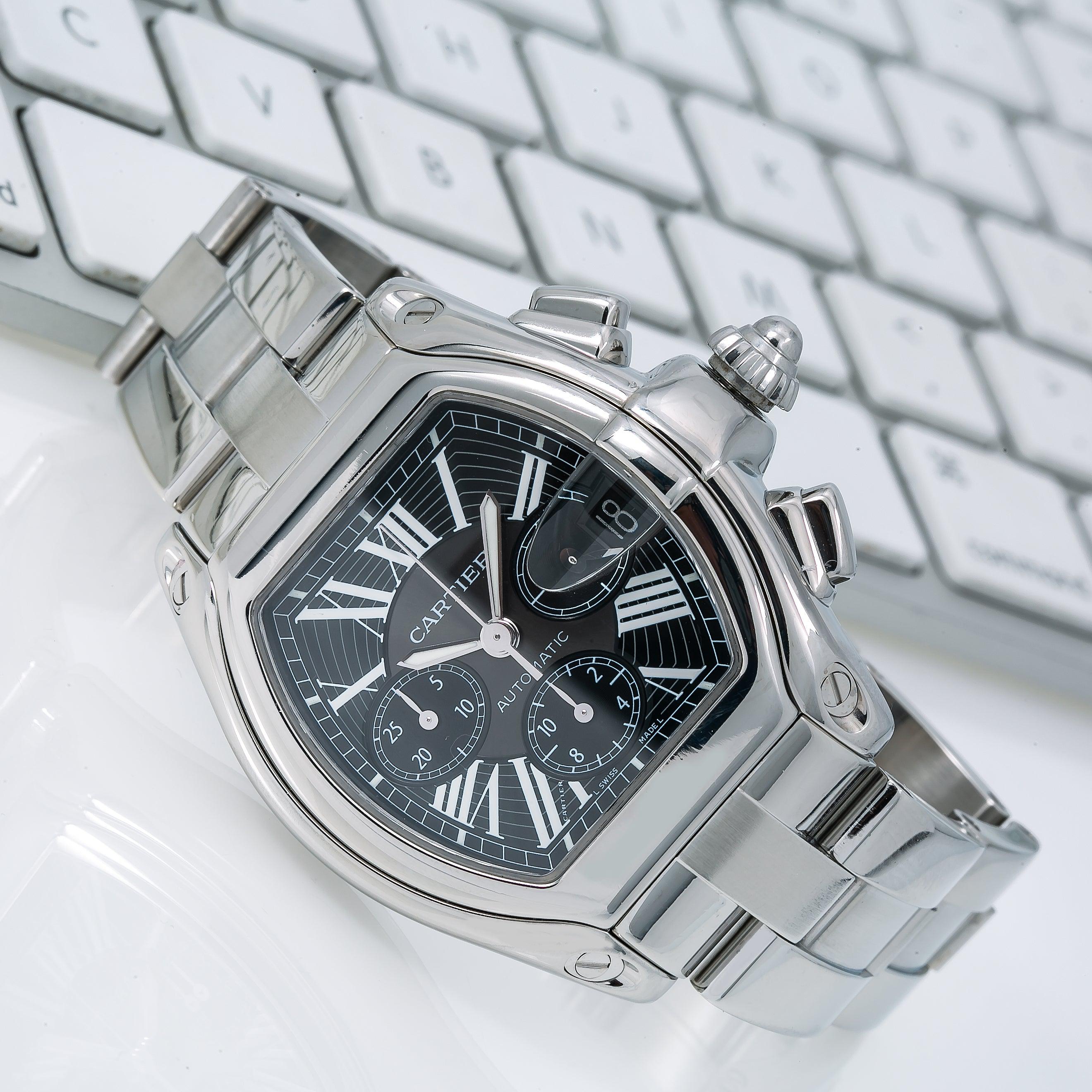 Cartier Roadster 43MM W62020X6 / 2618 Black Roman Dial Stainless Steel Bracelet