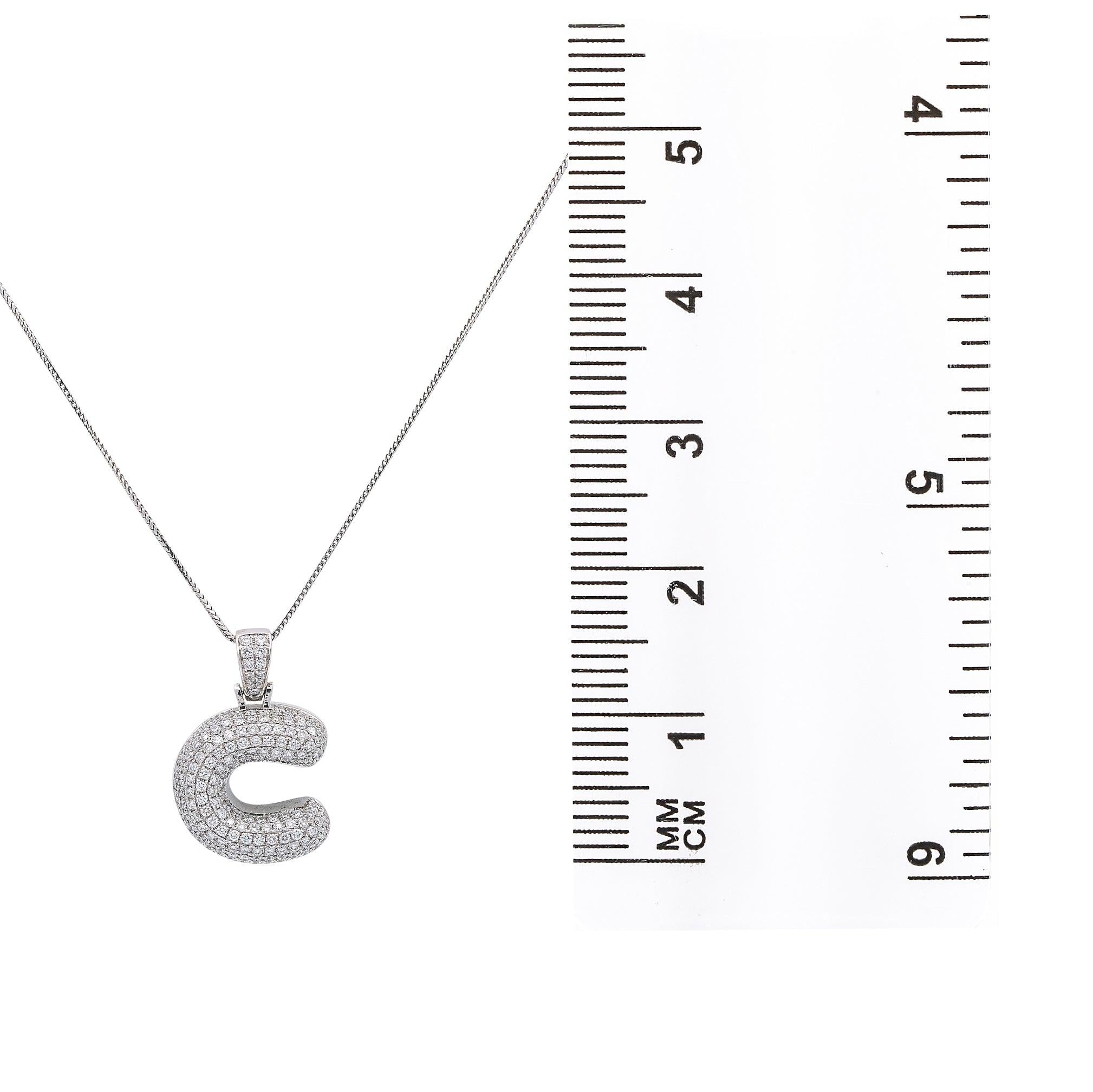 14k White Gold Pendant letter C shaped with 2.35 Ct Diamonds: