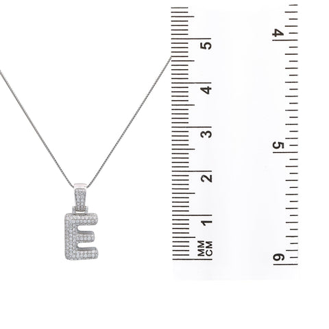 14k White Gold Pendant Necklace letter E shaped with 2.63 Ct Diamonds