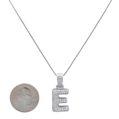 14k White Gold Pendant Necklace letter E shaped with 2.63 Ct Diamonds