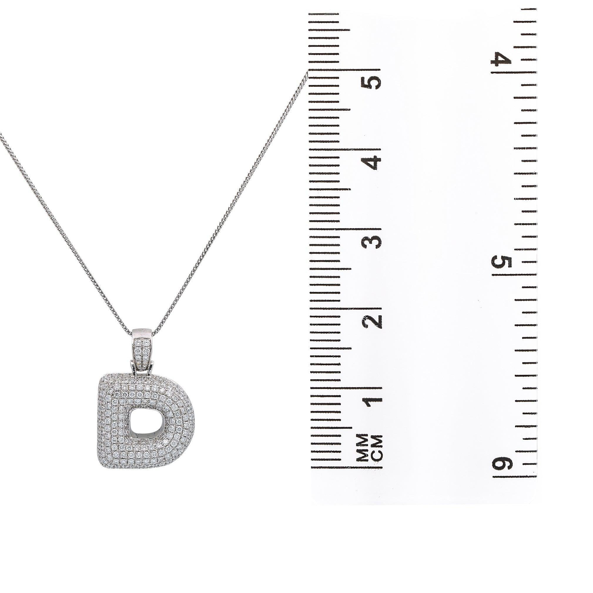 14k White Gold Pendant Necklace letter D shaped with 2.71 Ct Diamonds