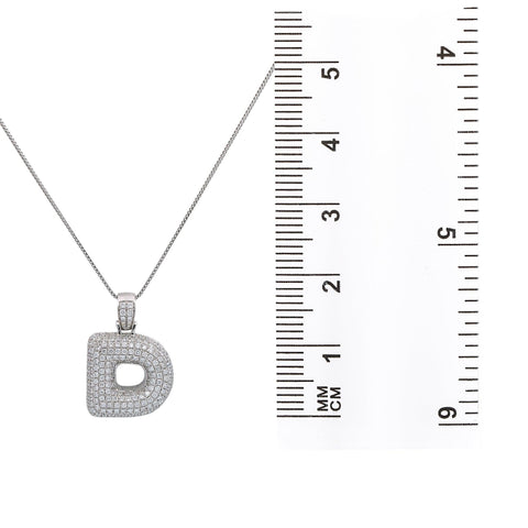 14k White Gold Pendant Necklace letter D shaped with 2.71 Ct Diamonds