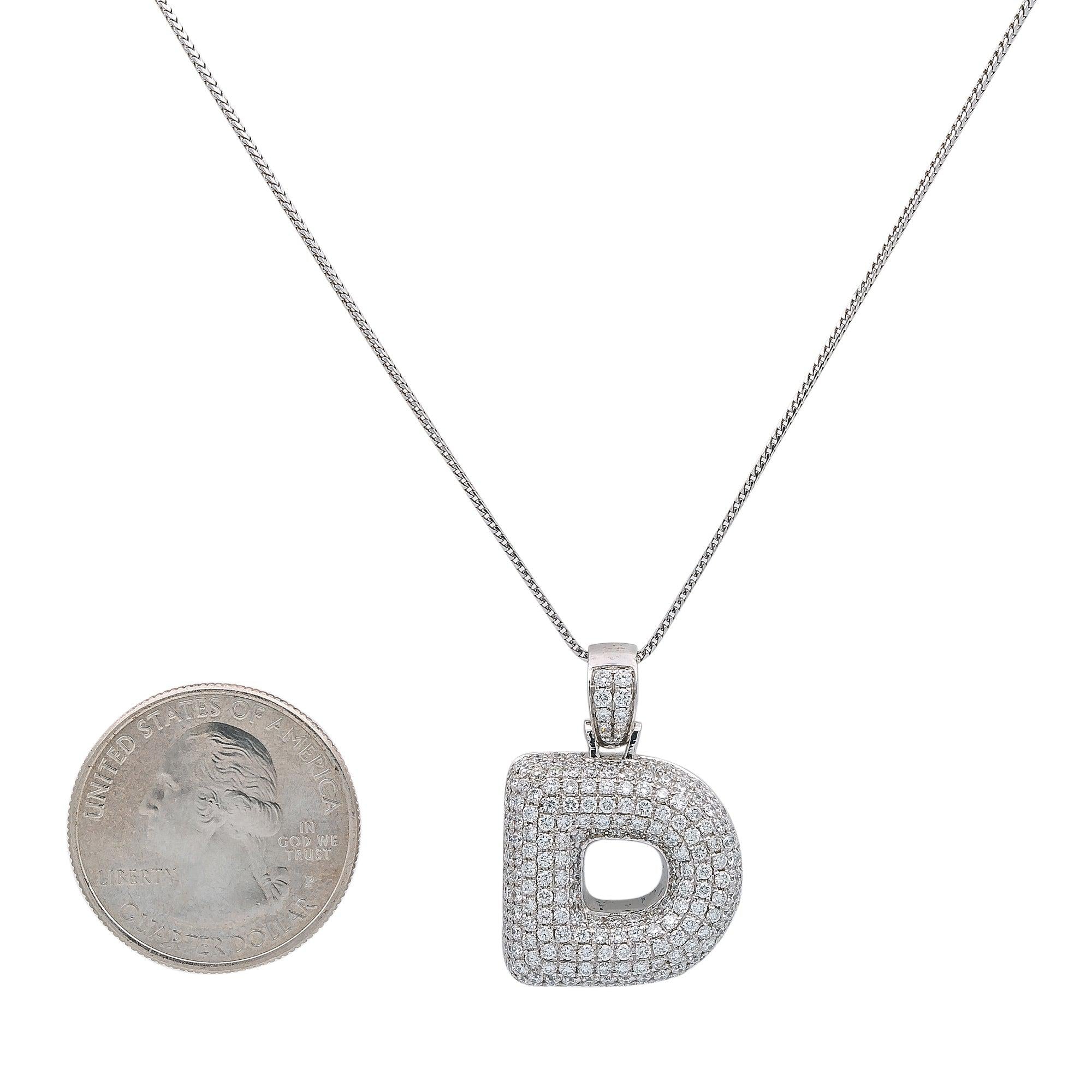 14K White Gold Bold "D" Letter Women's Pendant with 2.71CT Diamonds