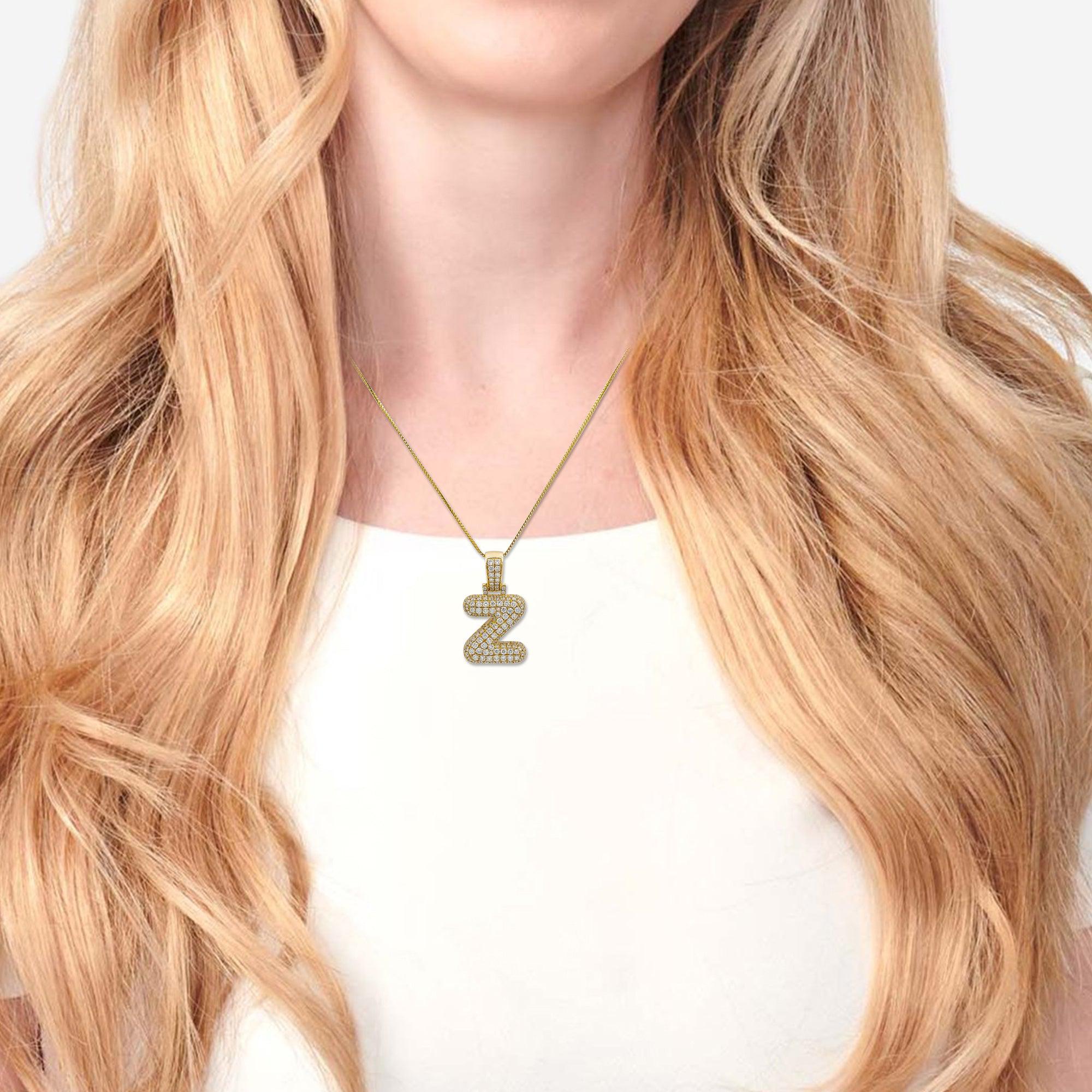 Unisex 14K Yellow Gold Z initial Pendant with 3.45 CT Diamonds