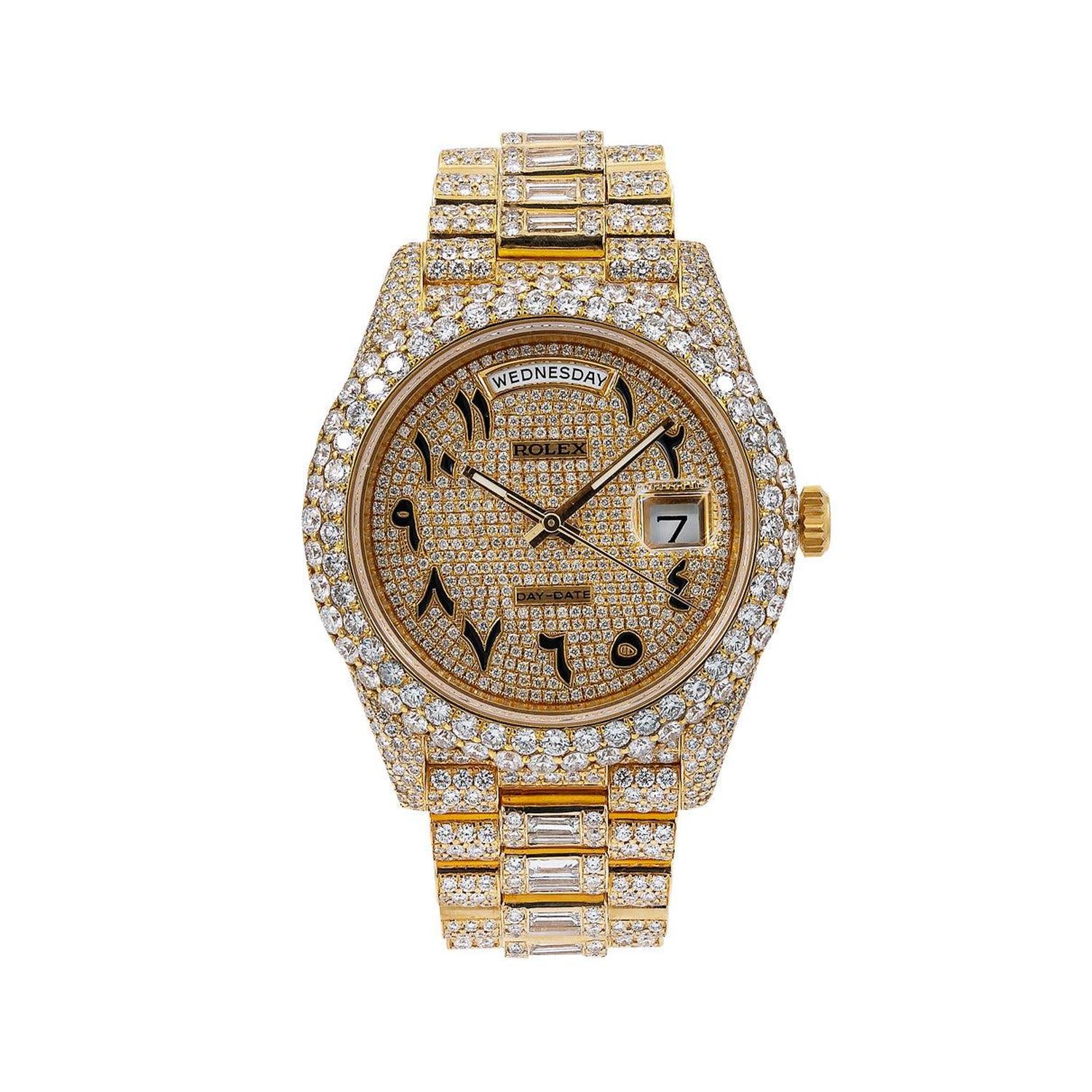 Rolex Day-Date 40MM 228238 Diamond Paved Eastern Arabic Dial Diamond Bezel 18K Yellow Gold Full Diamond President Bracelet