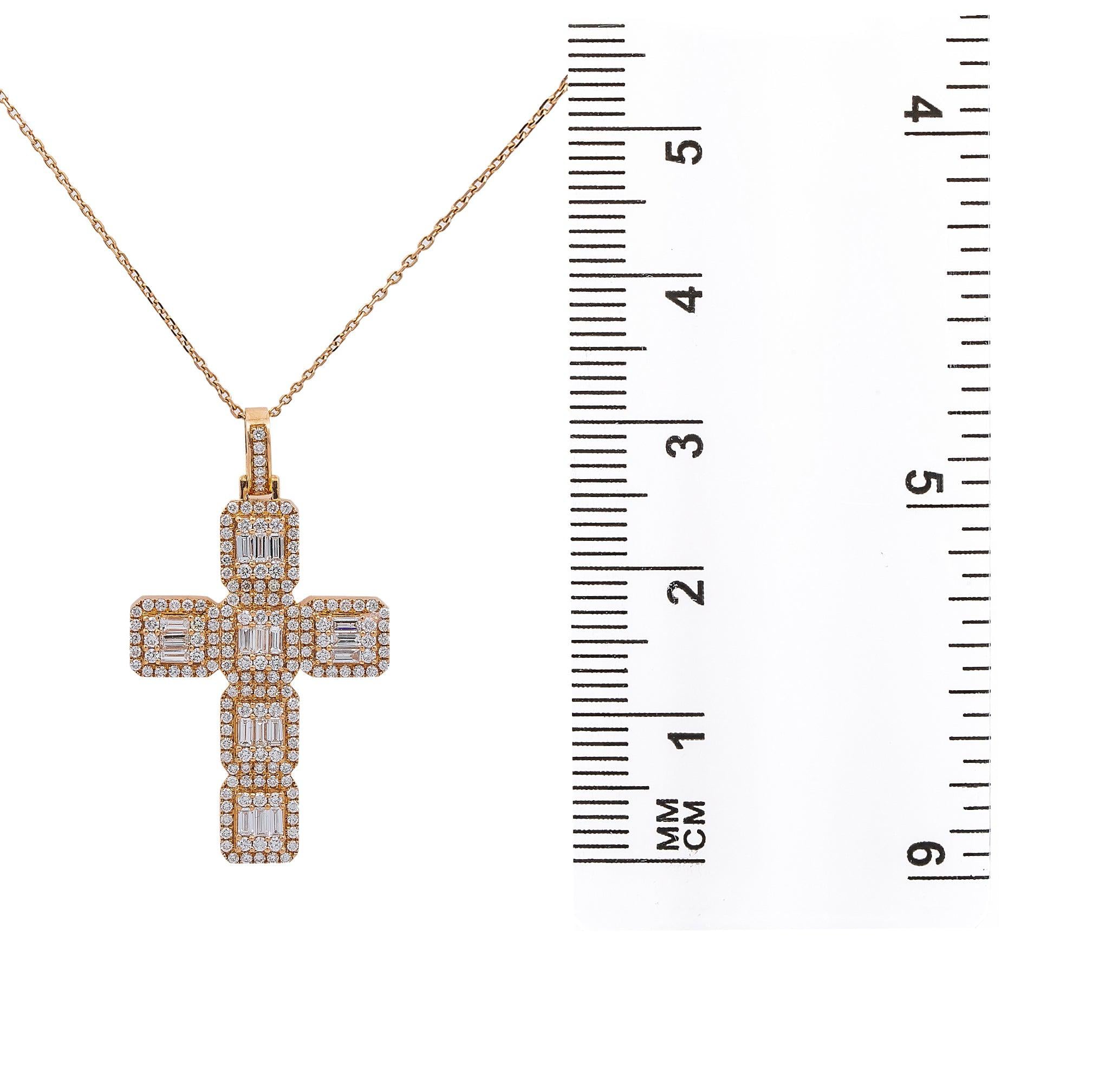 Unisex 14K Yellow Gold Cross Women's Pendant with 1.56CT Diamonds