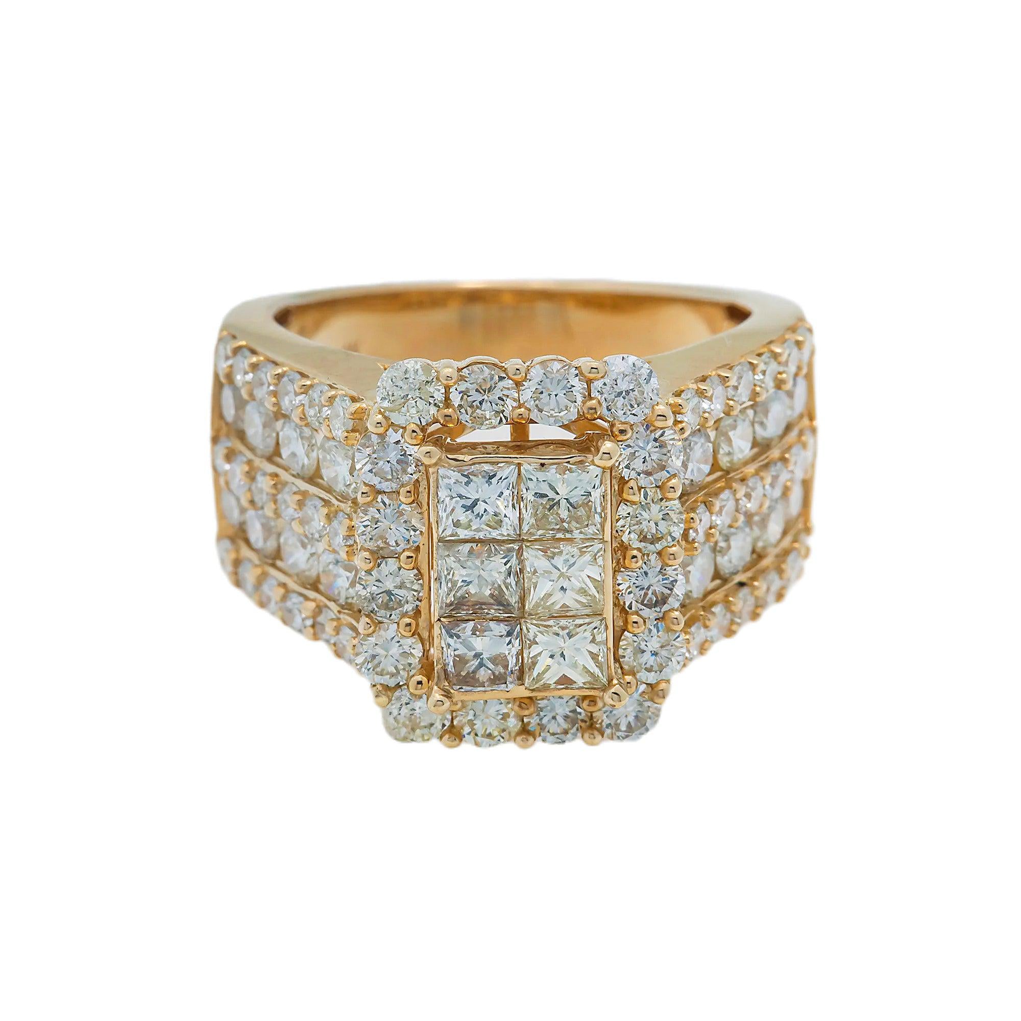 14K GOLD SQUARE DIAMOND MEN'S RING 4.17 CT