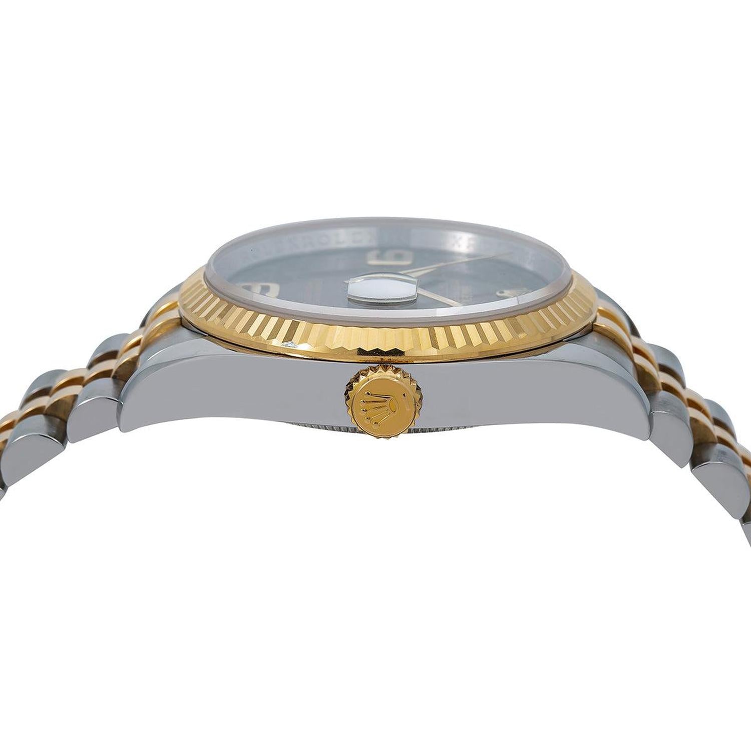 Rolex Datejust 36MM 116233 Brown Floral Arabic Dial Fluted Bezel Two Tone Yellow Gold Jubilee Bracelet