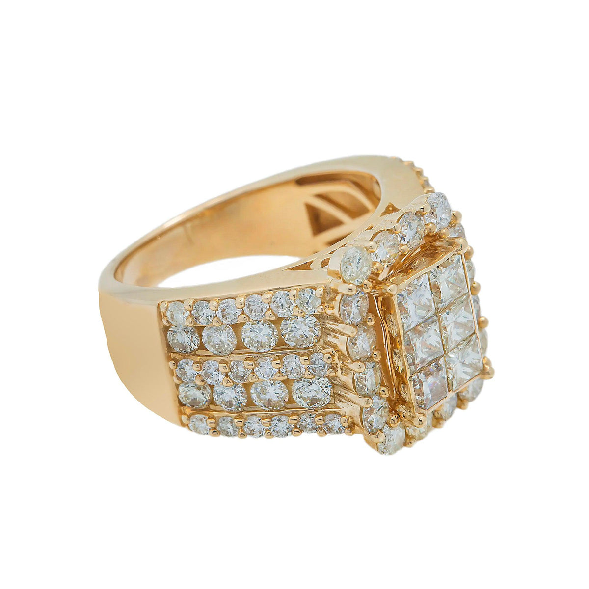 14K GOLD SQUARE DIAMOND MEN'S RING 4.17 CT