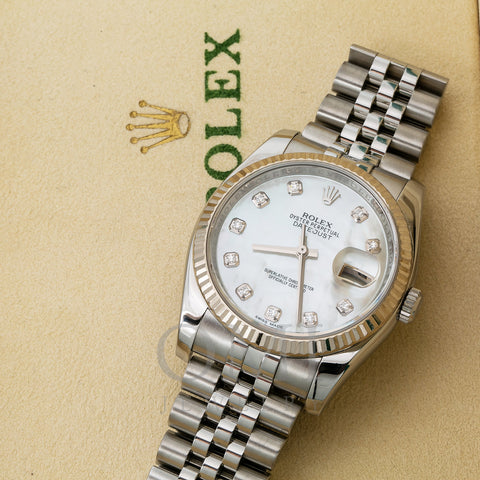 Rolex Datejust Diamond Watch, 116234 36mm, White Diamond Dial With Stainless Steel Jubilee Bracelet