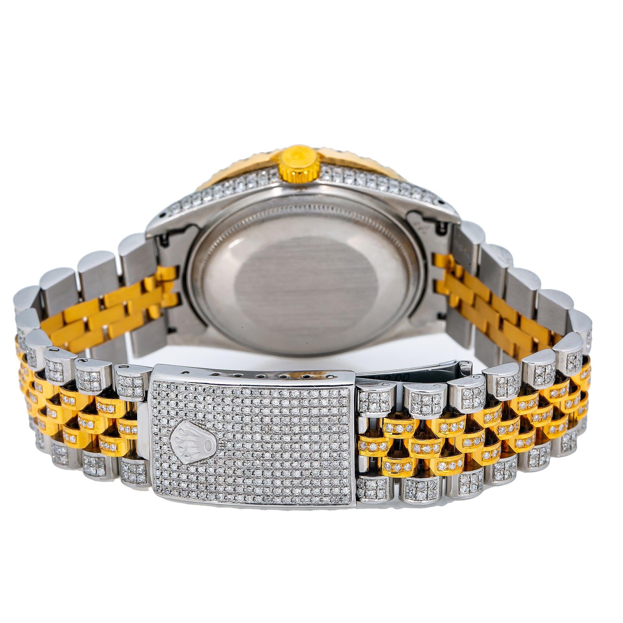 Rolex Datejust 36MM 1601 Red Eastern Arabic Diamond Dial Diamond Bezel Two Tone Yellow Gold Full Diamond Jubilee Bracelet 8.75ct