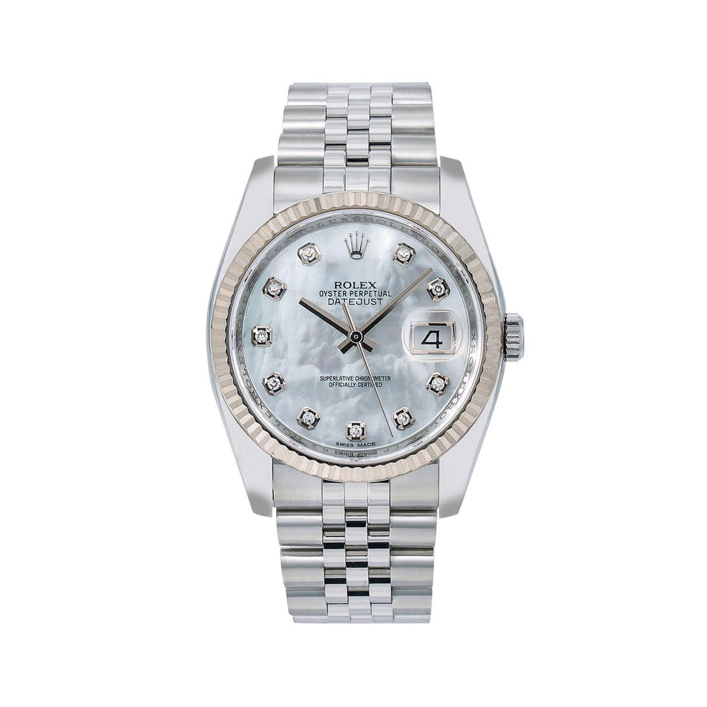 Rolex Datejust Diamond Watch 116234 36mm White Diamond Dial With