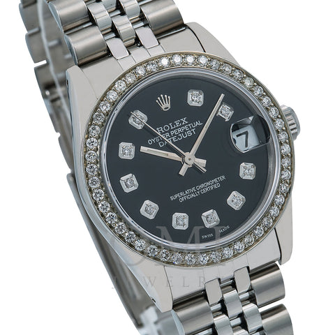 Rolex Datejust Diamond Watch, 68274 31mm, Black Diamond Dial With Stainless Steel Jubilee Bra