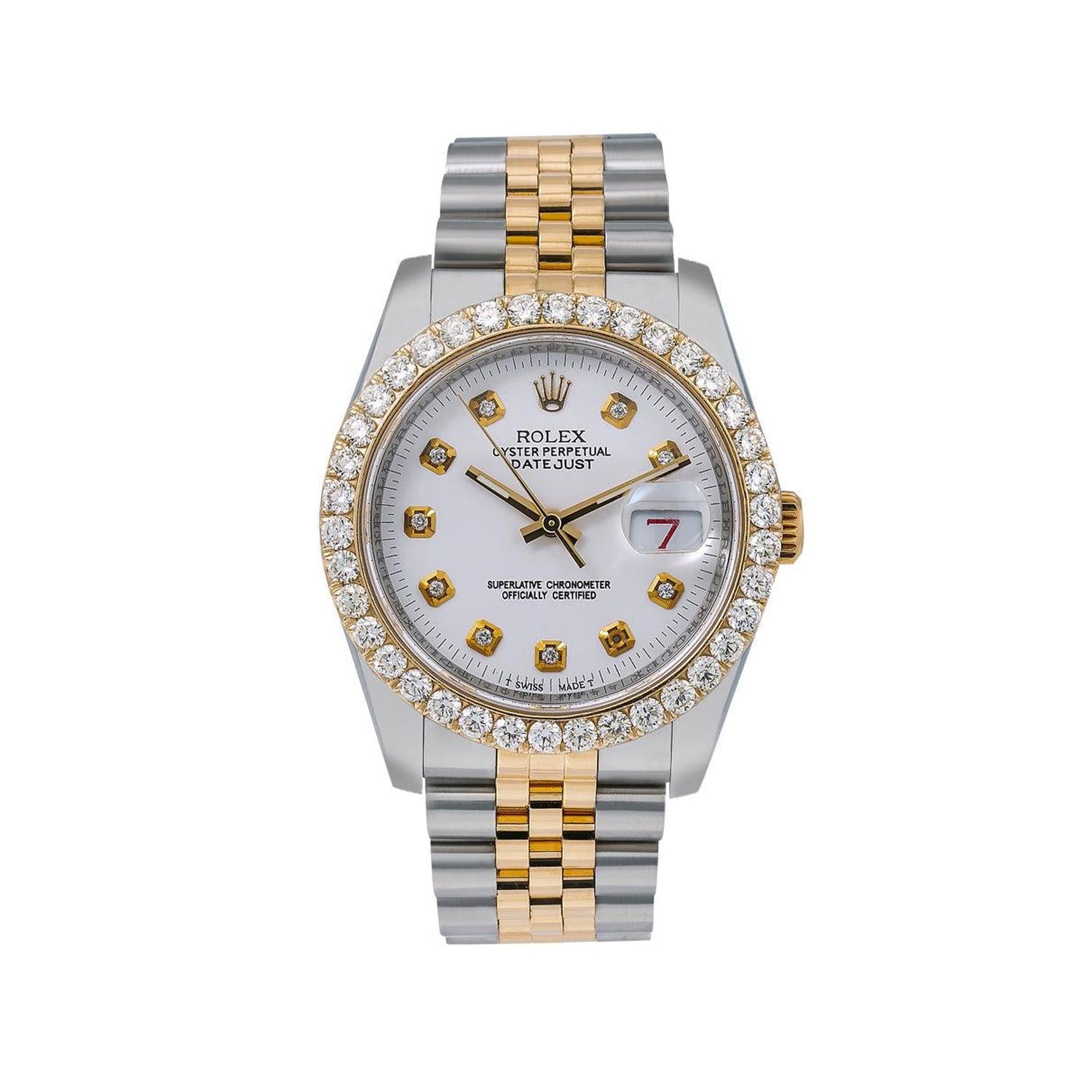 Rolex Datejust 36MM 116233 White Diamond Dial Diamond Bezel Two Tone Jubilee Bracelet
