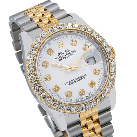 Rolex Datejust Diamond Watch, 116233 36mm, White Diamond Dial With Two Tone Bracelet
