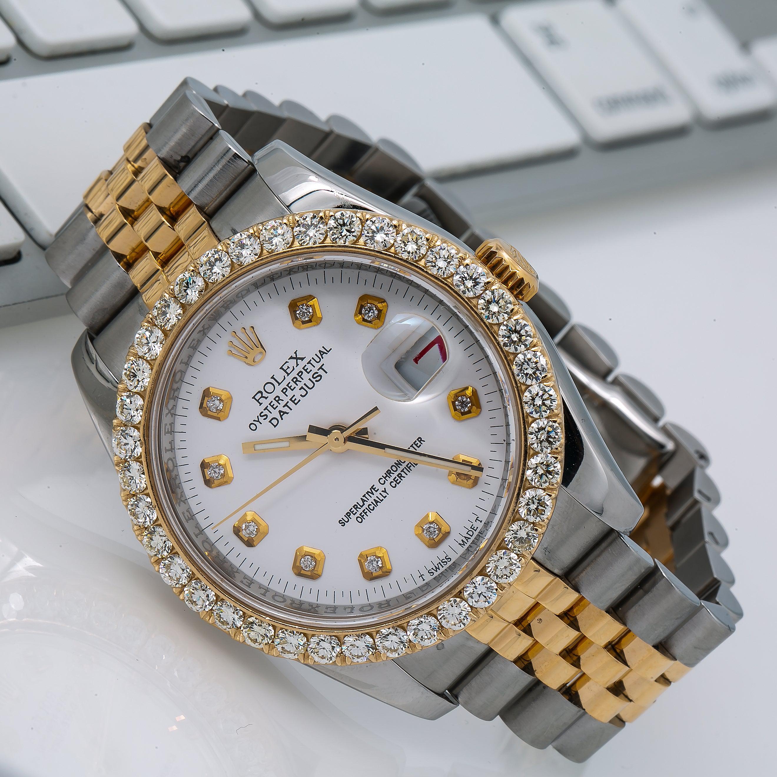 Rolex Datejust 36MM 116233 White Diamond Dial Diamond Bezel Two Tone Yellow Gold Jubilee Bracelet
