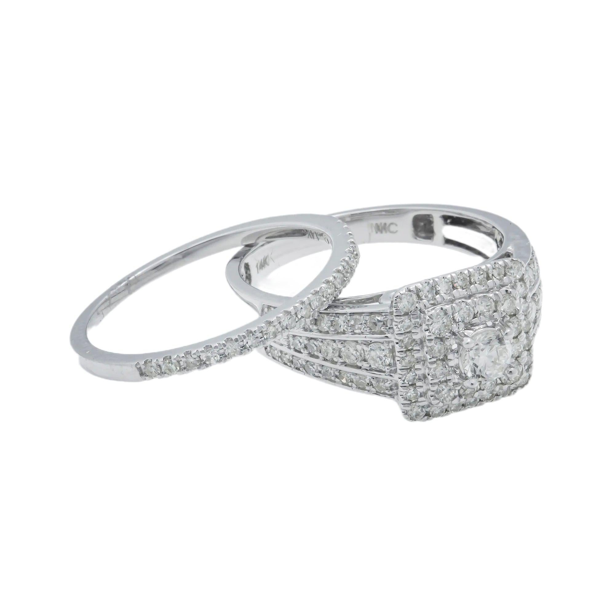 14K GOLD ROUND CLUSTER DIAMOND BRIDAL SET 1.19 CT