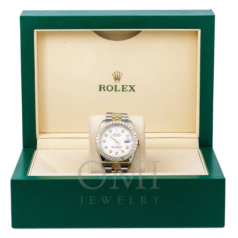 Rolex Datejust Diamond Watch, 116233 36mm, White Diamond Dial With Two Tone Bracelet