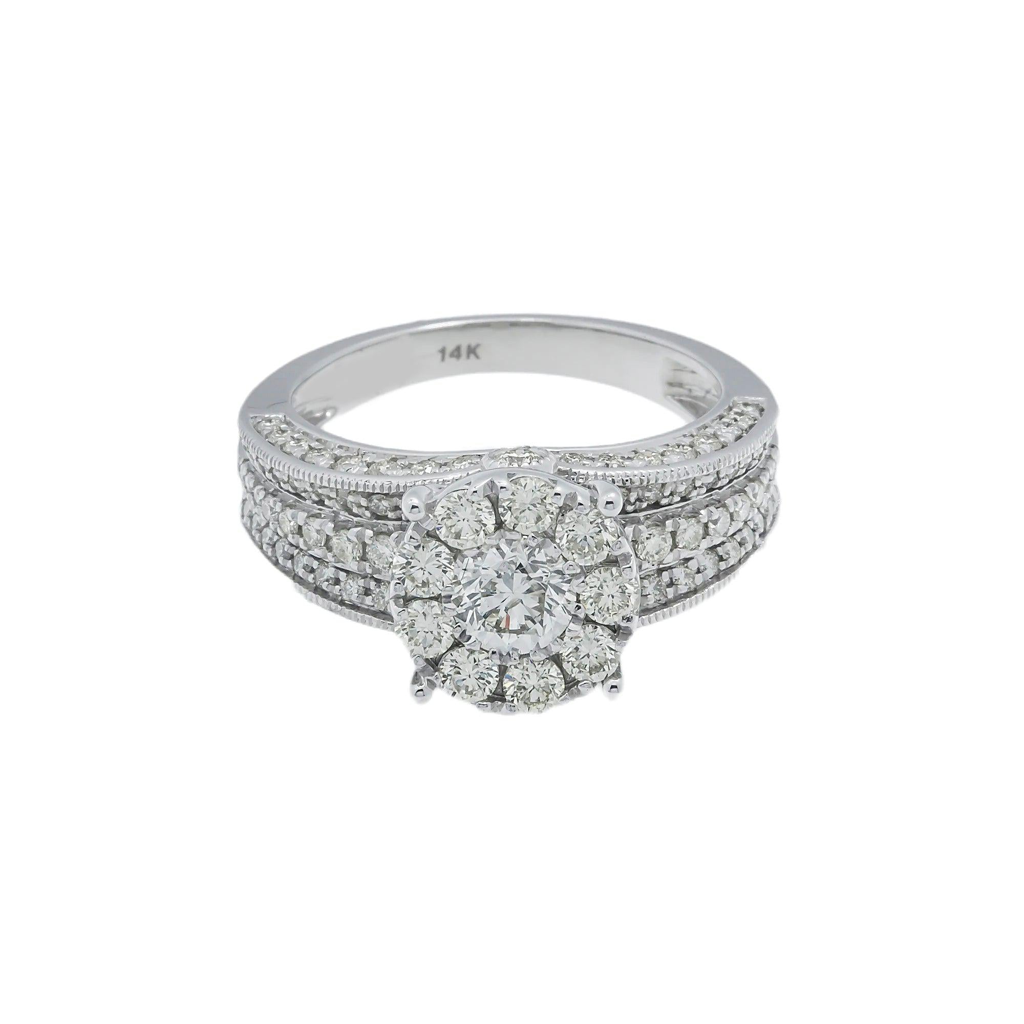 14K GOLD ROUND CLUSTER DIAMOND ENGAGEMENT RING 2.12 CT
