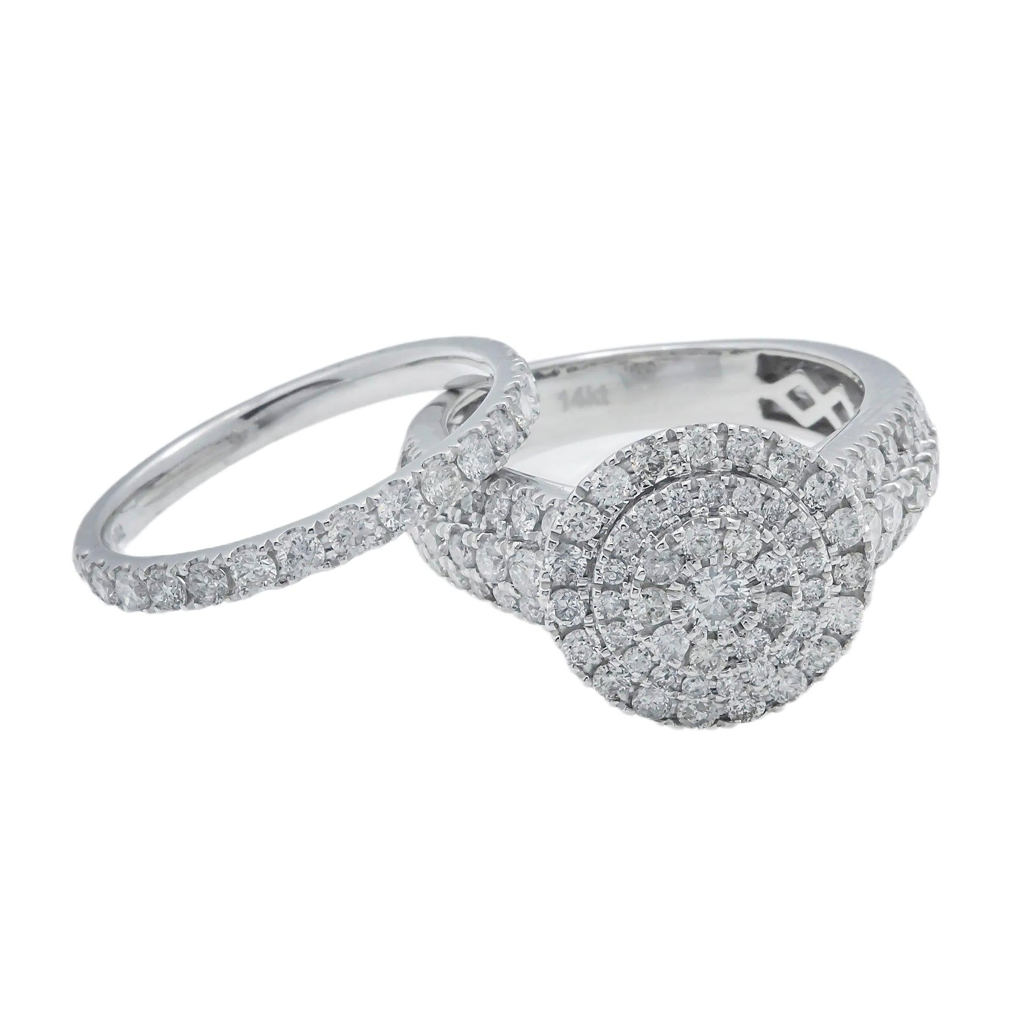 14K GOLD ROUND CLUSTER DIAMOND BRIDAL SET 2.10 CT