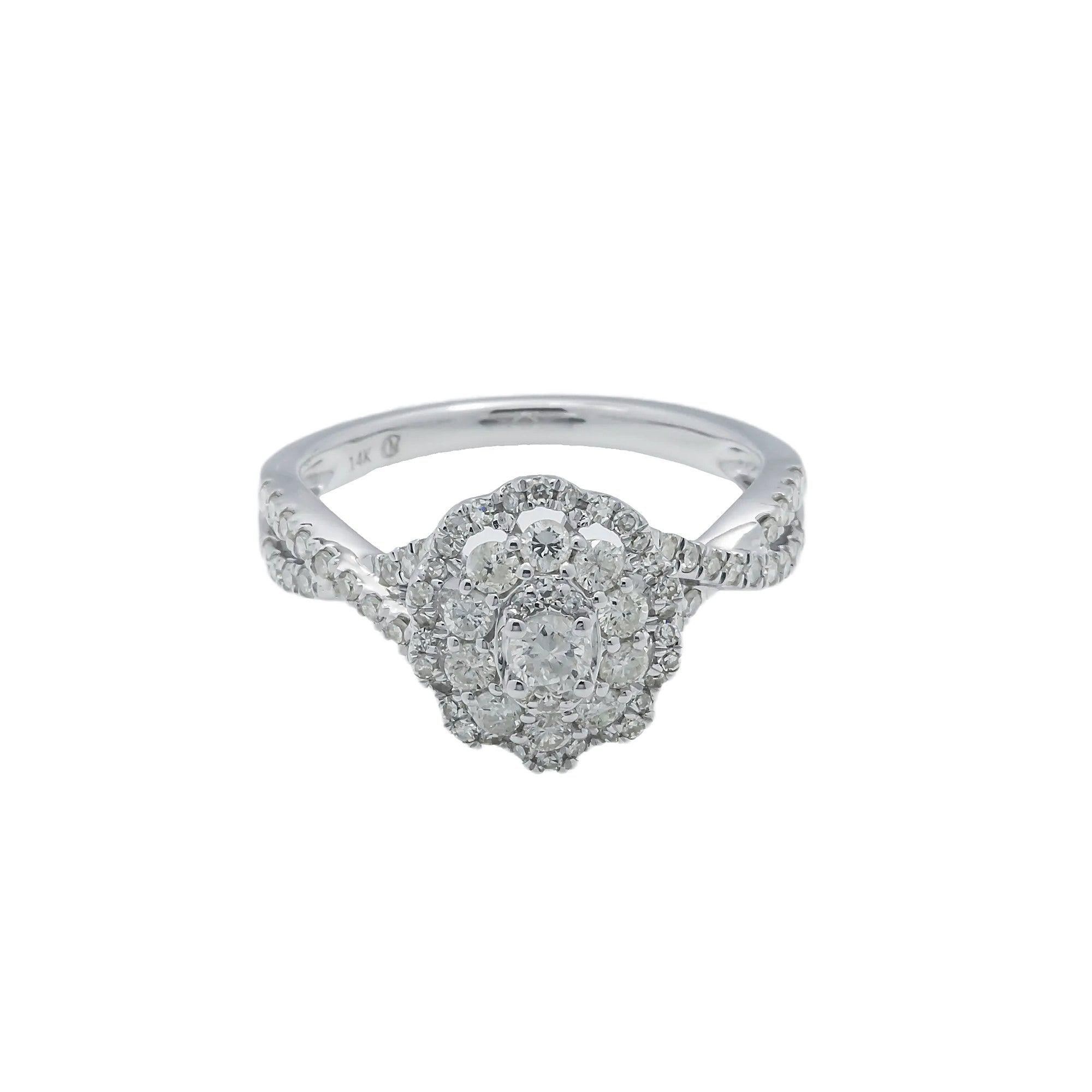 14K GOLD ROUND CLUSTER DIAMOND ENGAGEMENT RING 0.95 CT
