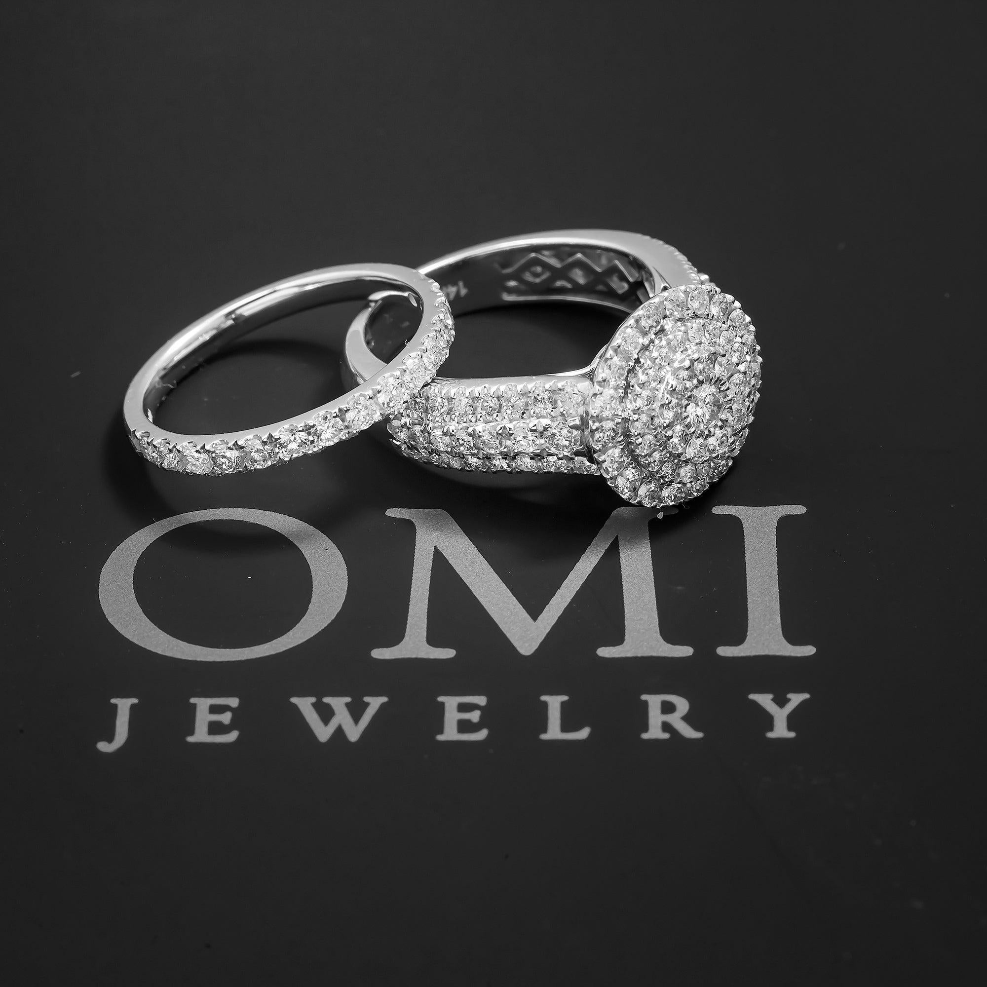 14K GOLD ROUND CLUSTER DIAMOND BRIDAL SET 2.10 CT