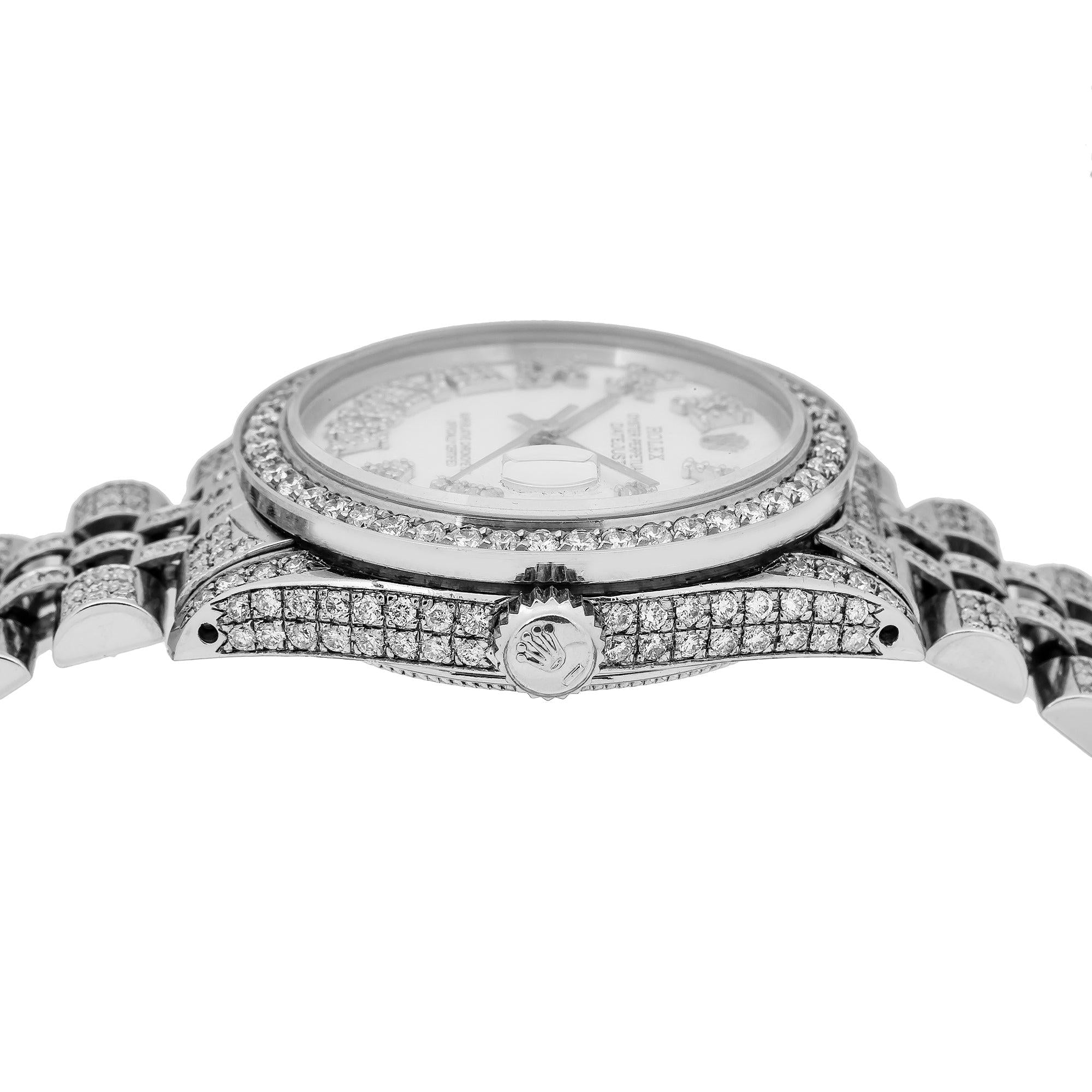 Rolex Datejust 31MM 68274 White Roman Diamond Dial Diamond Bezel Stainless Steel Full Diamond Jubilee Bracelet