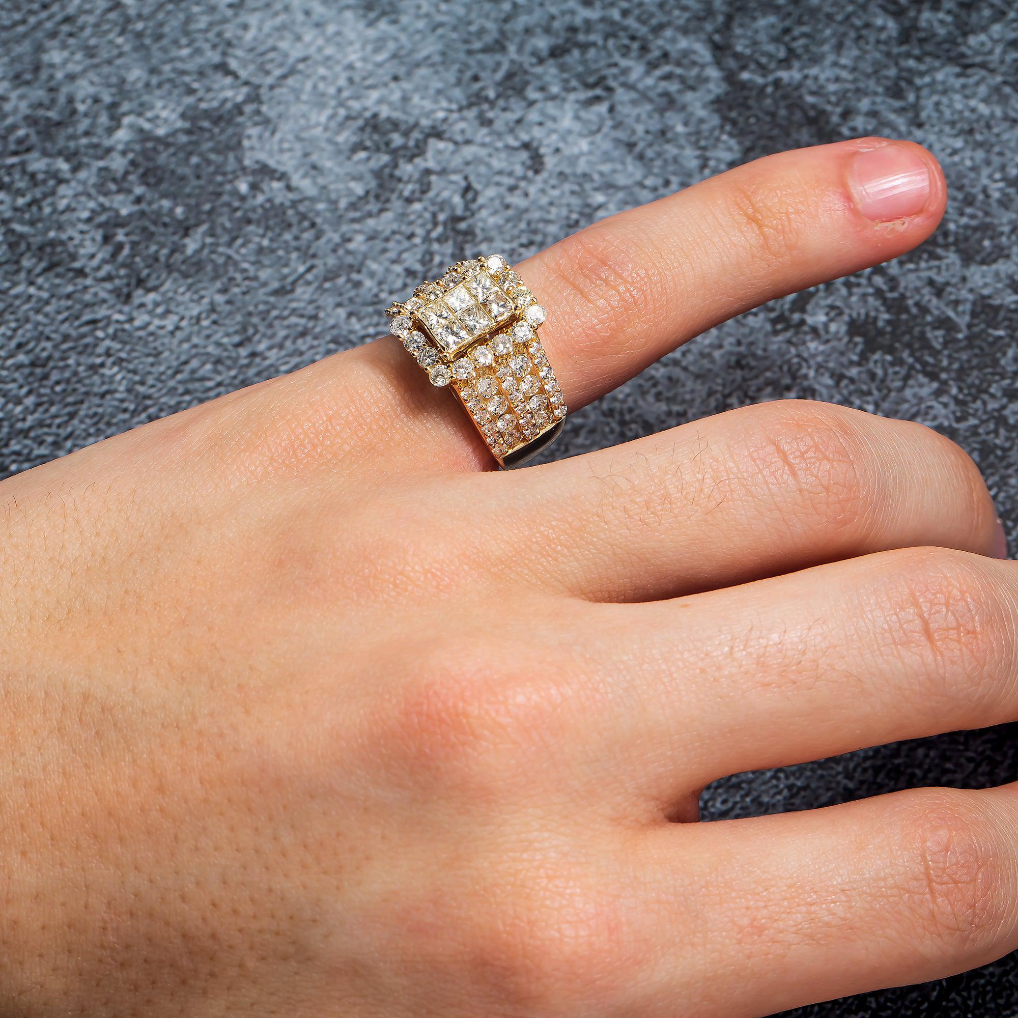 14K GOLD SQUARE DIAMOND MEN'S RING 4.17 CT