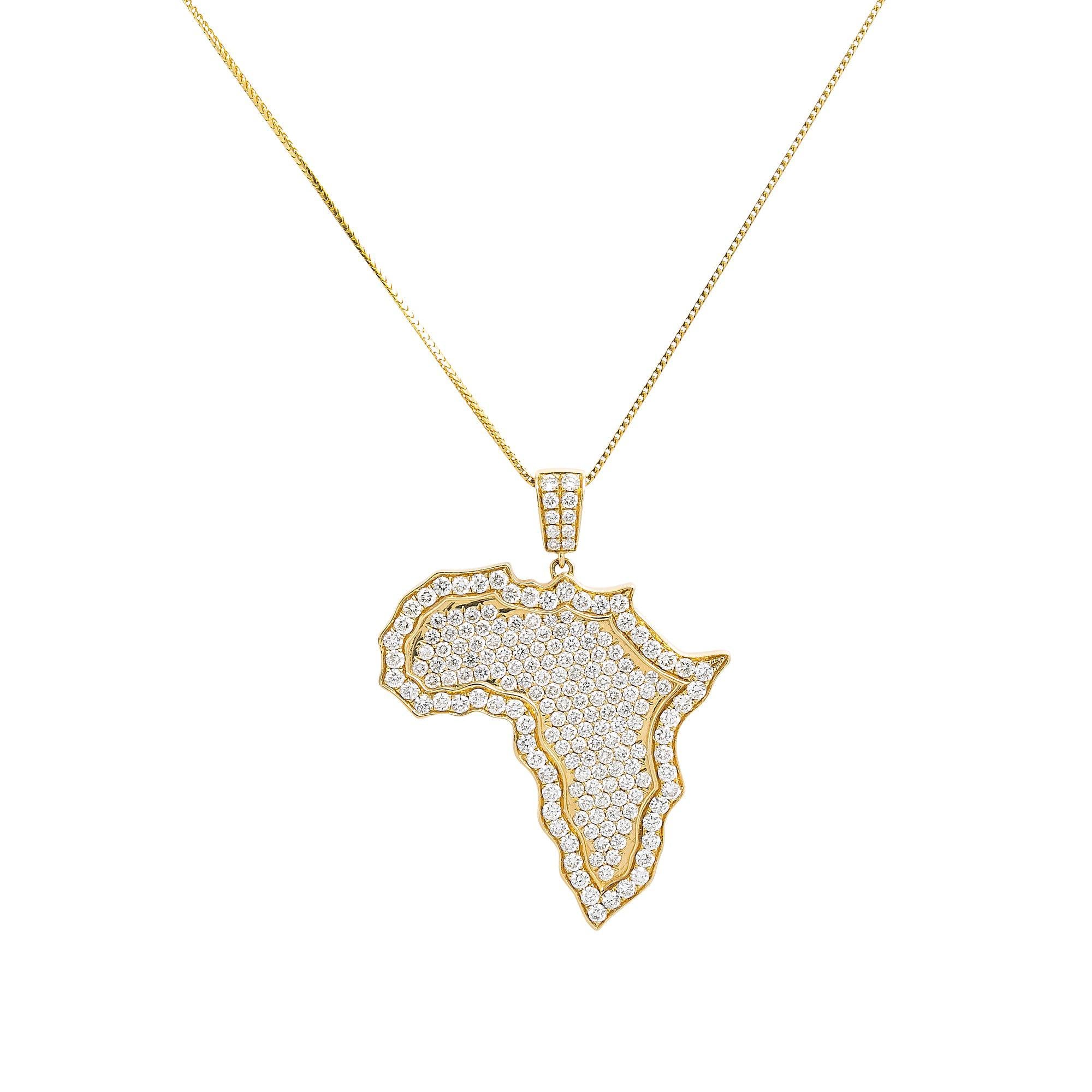 Unisex 14K Yellow Gold Africa Pendant with 1.85 CT Diamonds