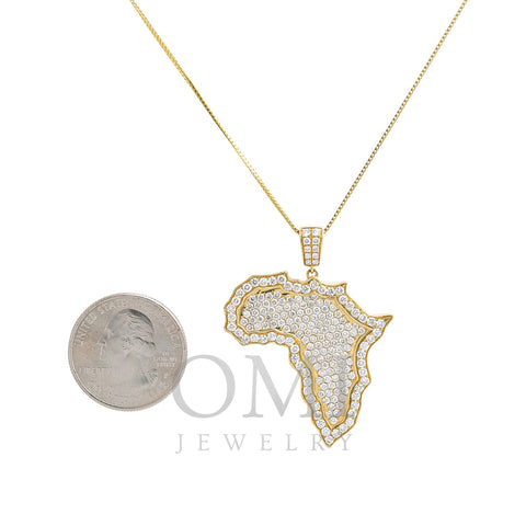 Unisex 14K Yellow Gold Africa Pendant with 3.01 CT Diamonds