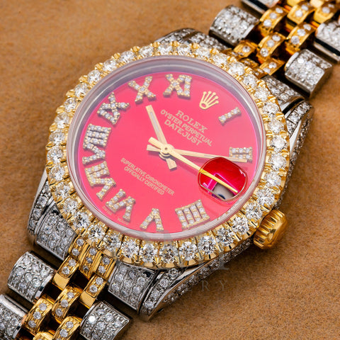 Rolex Datejust 6827 31MM Red Diamond Dial With 7.25 CT Diamonds