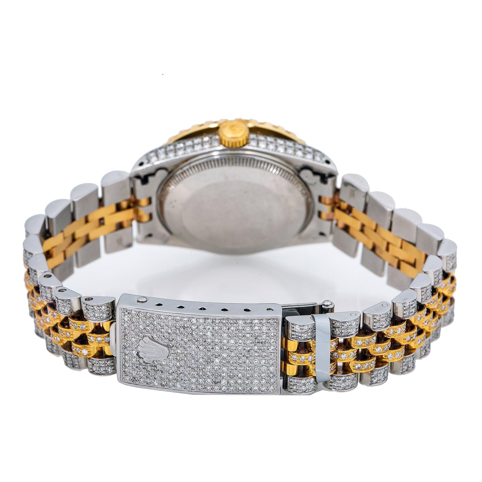 Rolex Datejust 31MM 6827 Red Roman Diamond Dial Diamond Bezel Two Tone Yellow Gold Full Diamond Jubilee Bracelet 7.25ct