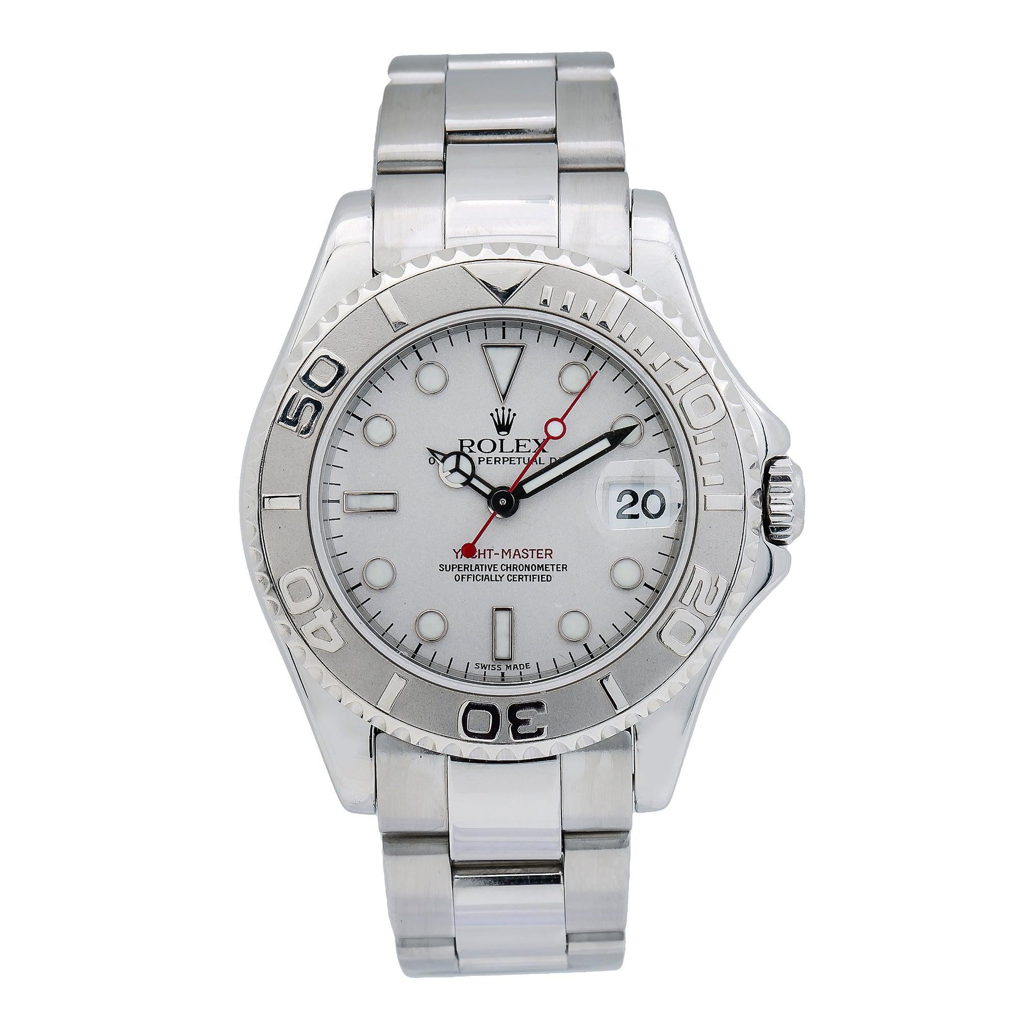 Rolex Yacht-Master 35MM 168622 Platinum Dial Platinum Bezel Stainless Steel Oyster Bracelet