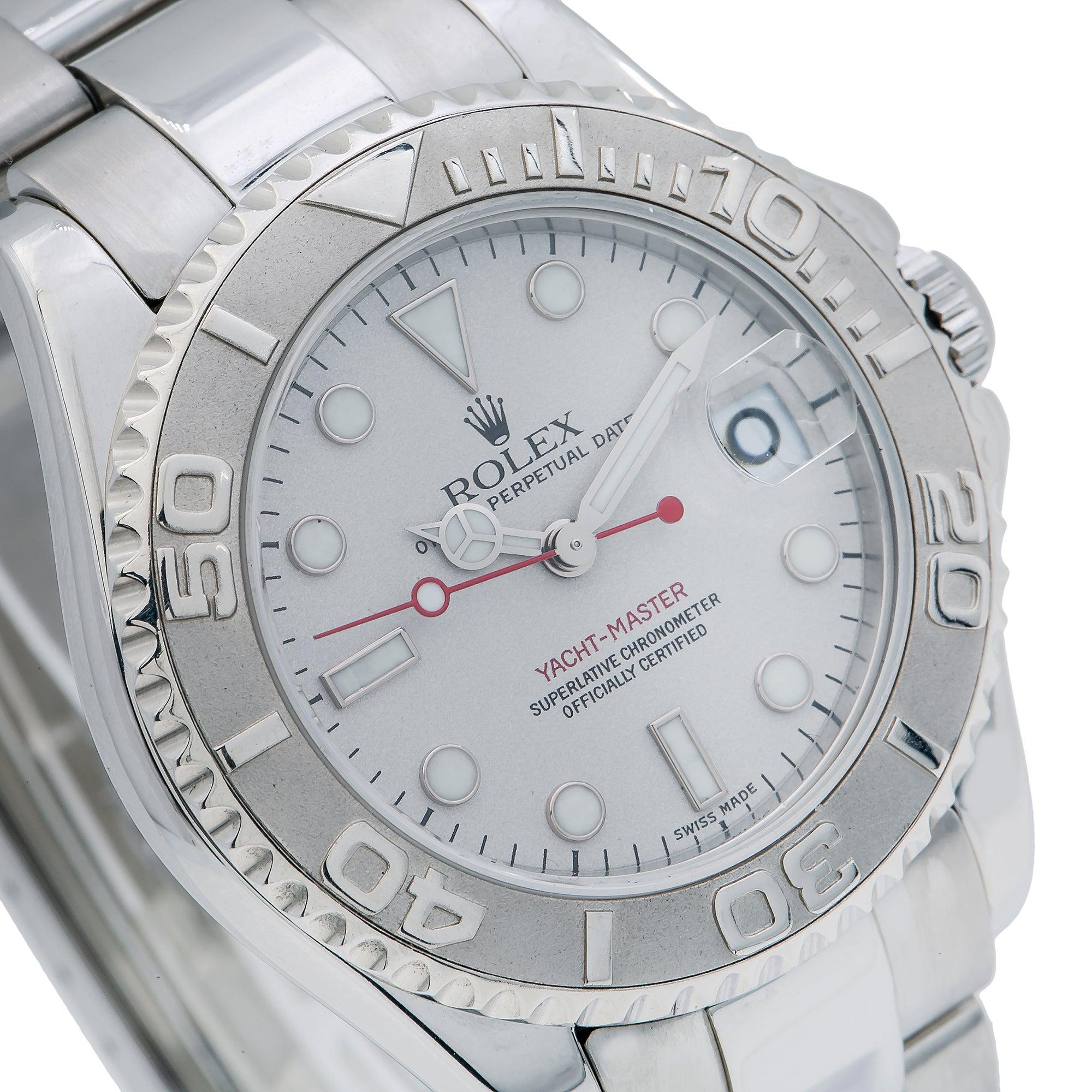 Rolex Yacht-Master 35MM 168622 Platinum Dial Platinum Bezel Stainless Steel Oyster Bracelet