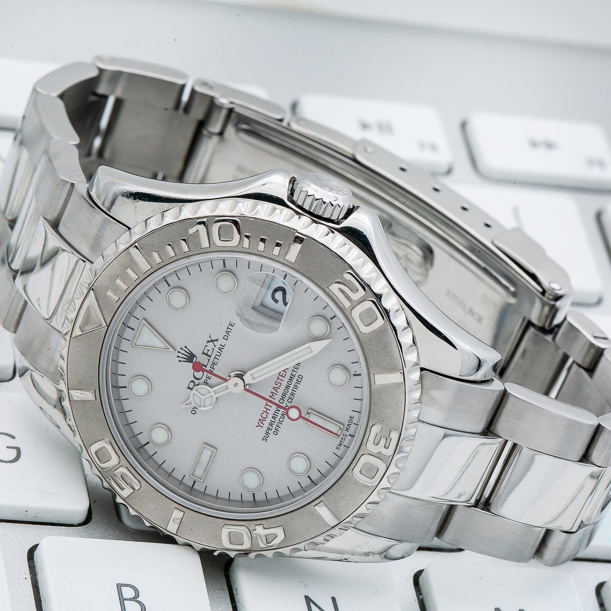 Rolex Yacht-Master 35MM 168622 Platinum Dial Platinum Bezel Stainless Steel Oyster Bracelet